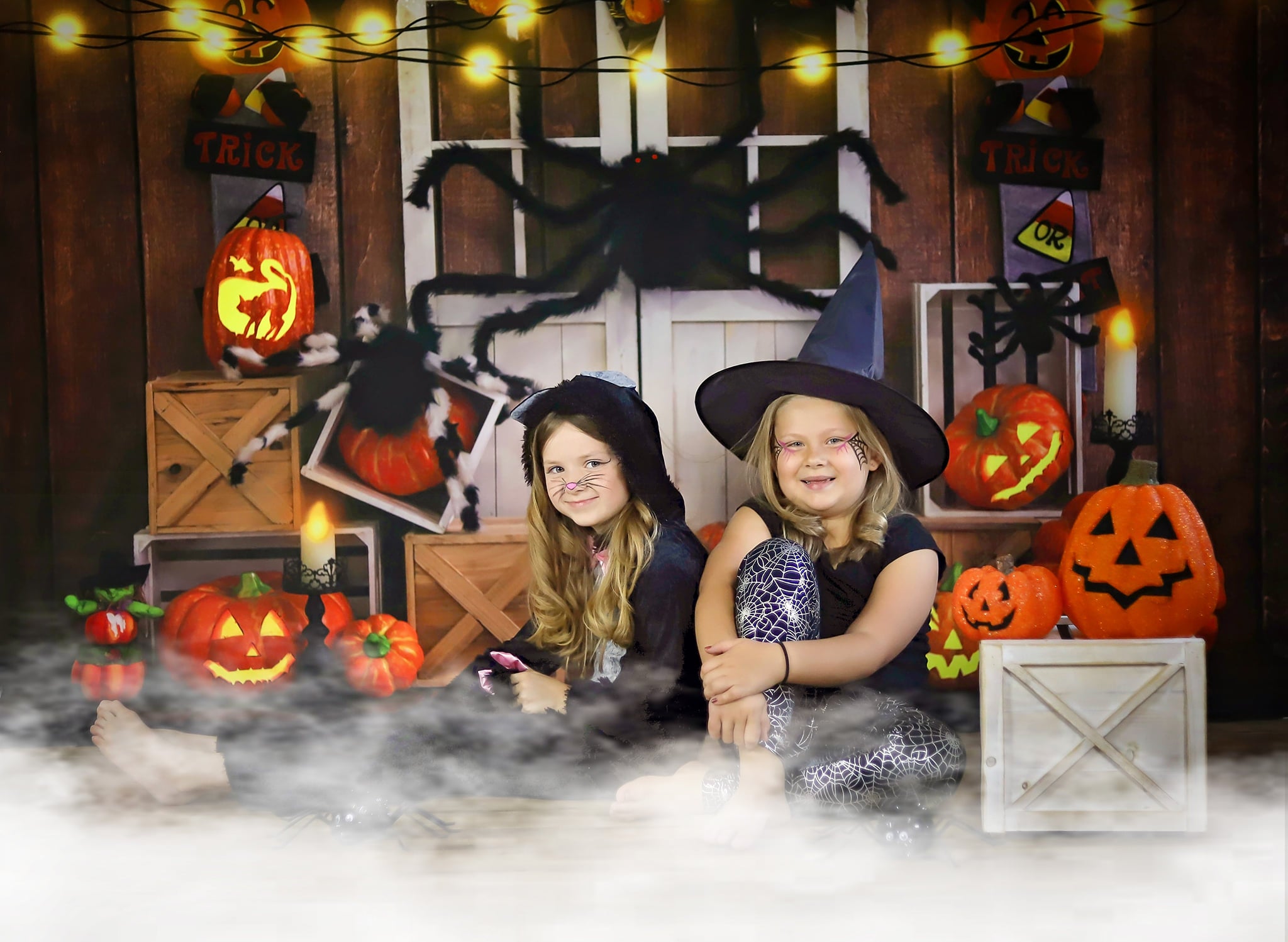 Kate Halloween Pumpkin Spider Thanksgiving Backdrop Designed by Emetselch