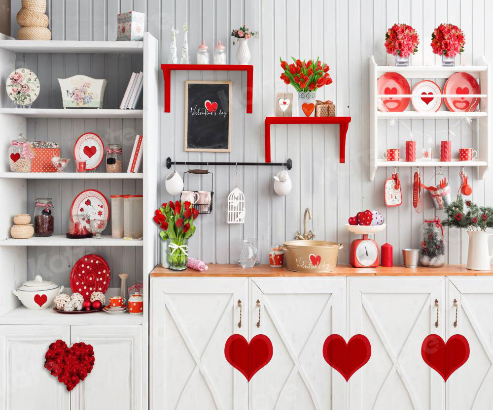 Kate Valentine‘s Day Love Bake Kitchen Backdrop for Photography - Kate Backdrop AU