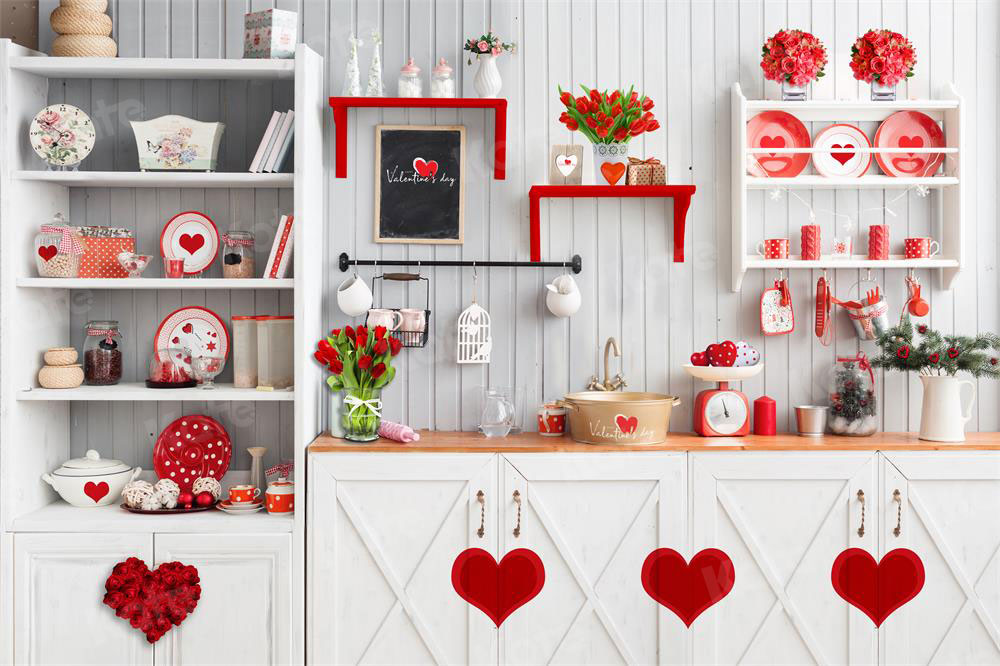 Kate Valentine‘s Day Love Bake Kitchen Backdrop for Photography - Kate Backdrop AU