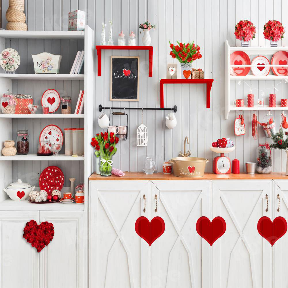 Kate Valentine‘s Day Love Bake Kitchen Backdrop for Photography - Kate Backdrop AU