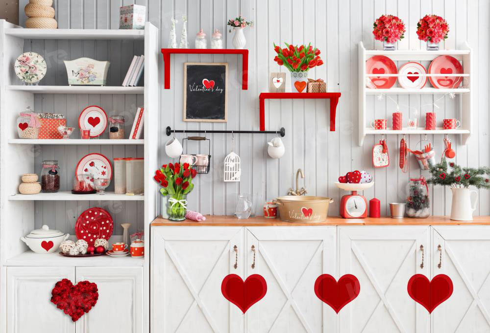 Kate Valentine‘s Day Love Bake Kitchen Backdrop for Photography - Kate Backdrop AU