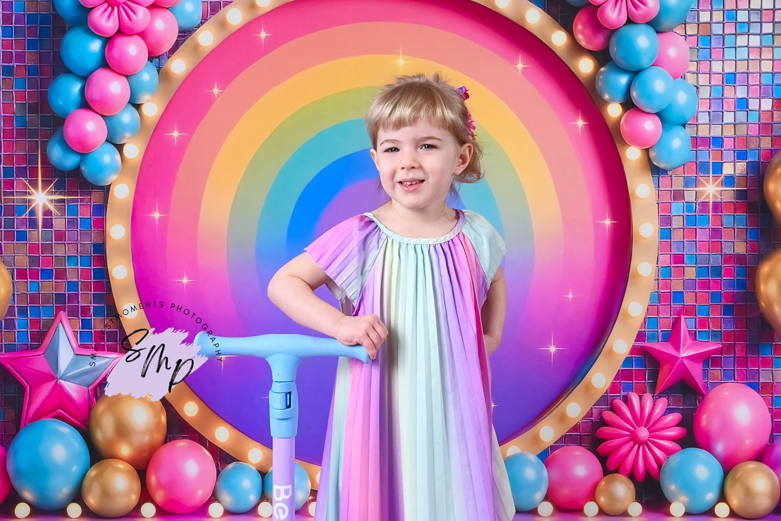 Kate Birthday Roller Girl Colorful Rainbow Balloons Backdrop Designed by Ashley Paul - Kate Backdrop AU
