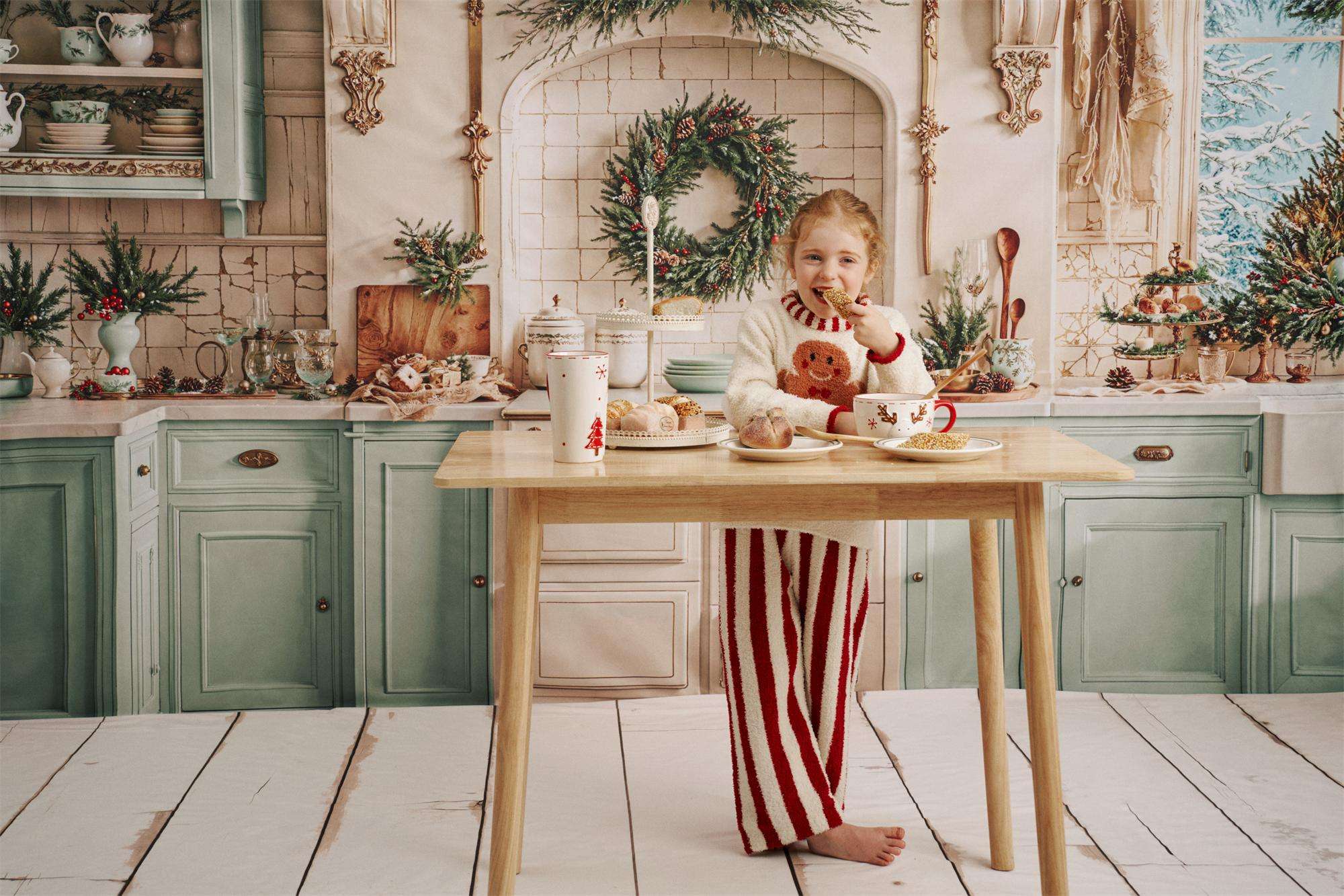 Kate Christmas Kitchen Green Cabinets Backdrop Designed by Emetselch - Kate Backdrop AU