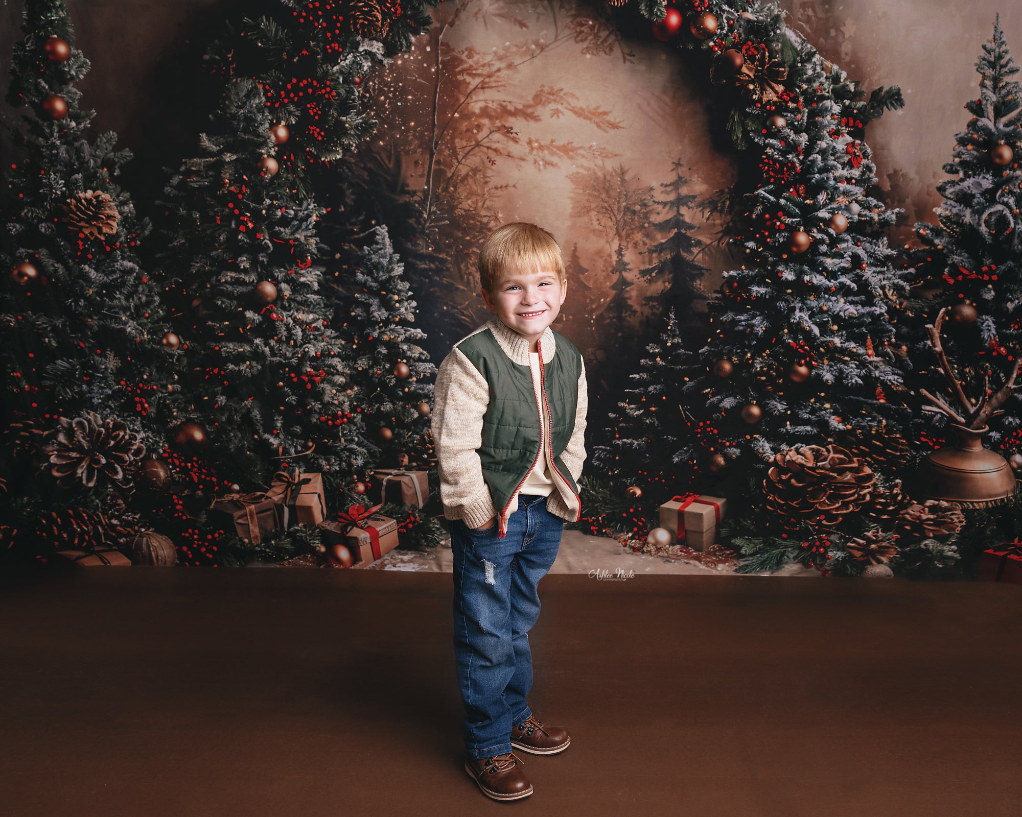 Kate Christmas Green Plant Arched Backdrop Designed by Emetselch - Kate Backdrop AU