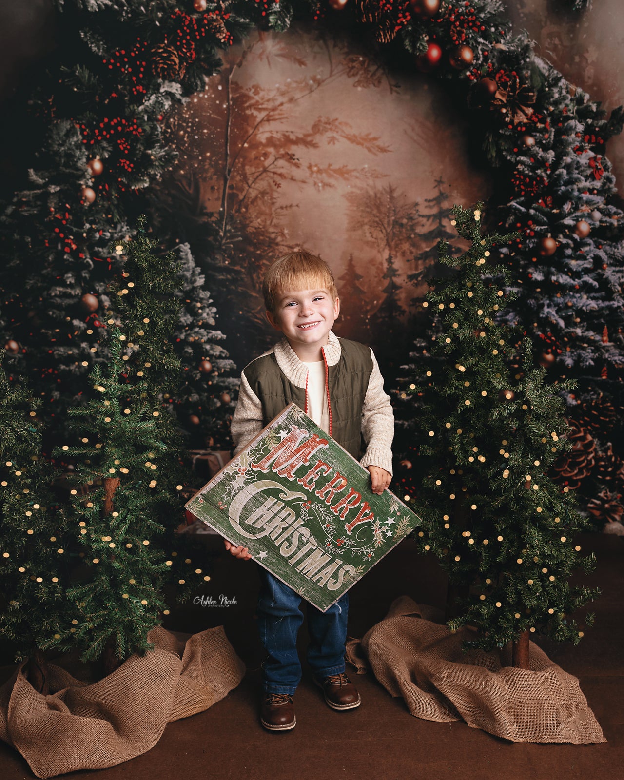 Kate Christmas Green Plant Arched Backdrop Designed by Emetselch - Kate Backdrop AU