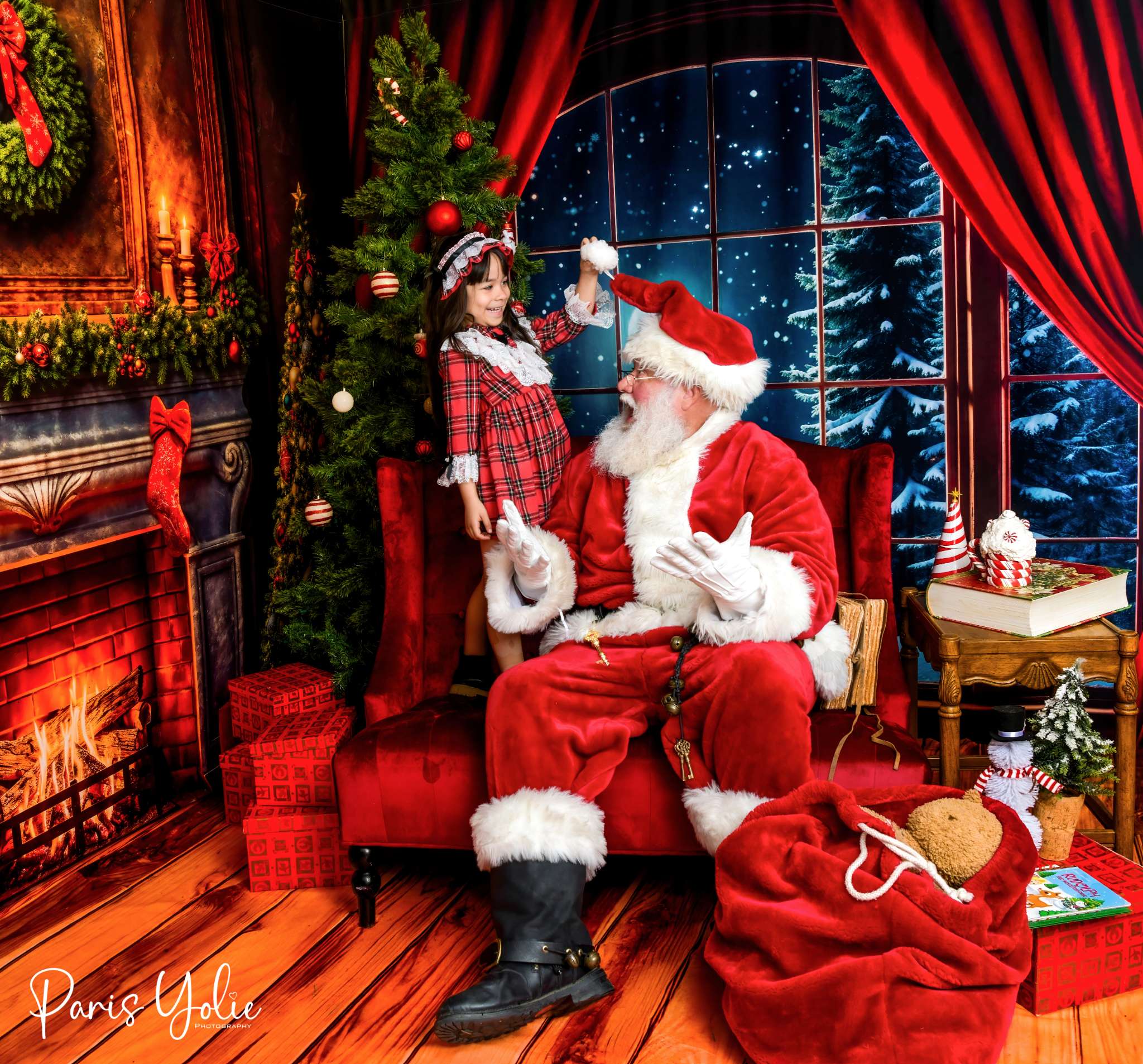 Kate Christmas Night Fireplace Window Room Set(8ftx8ft&10ftx8ft&8ftx10ft) - Kate Backdrop AU