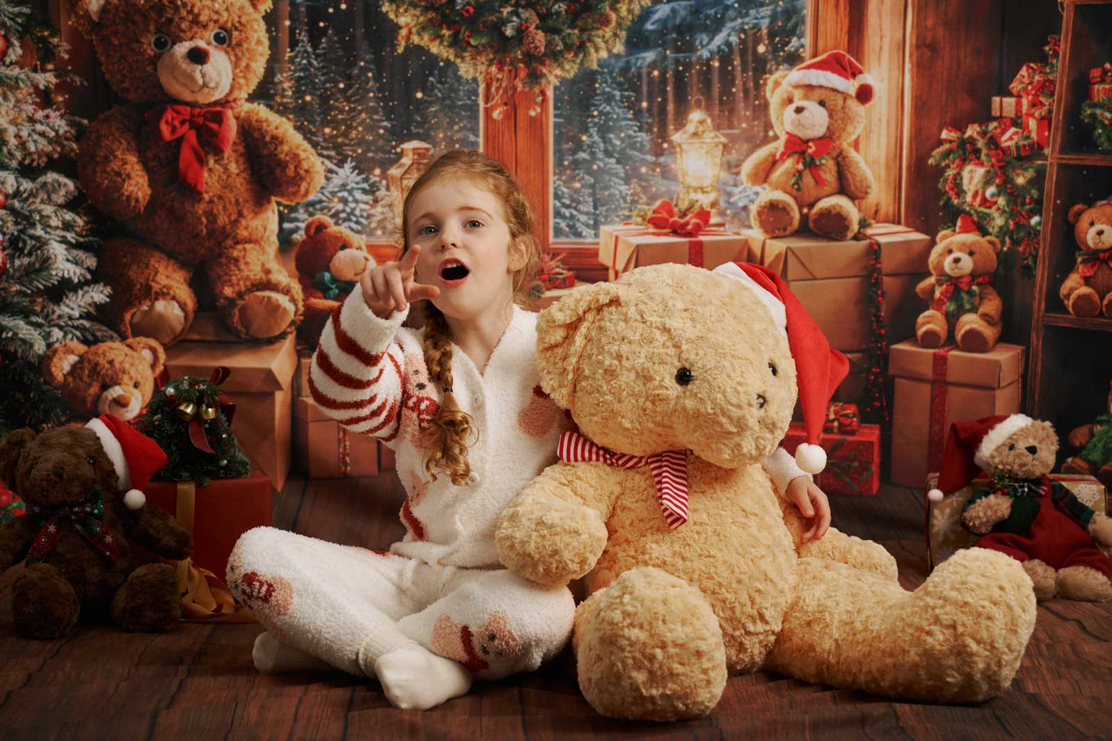 Kate Christmas Teddy Bear Gift Backdrop+Wood Floor Backdrop - Kate Backdrop AU