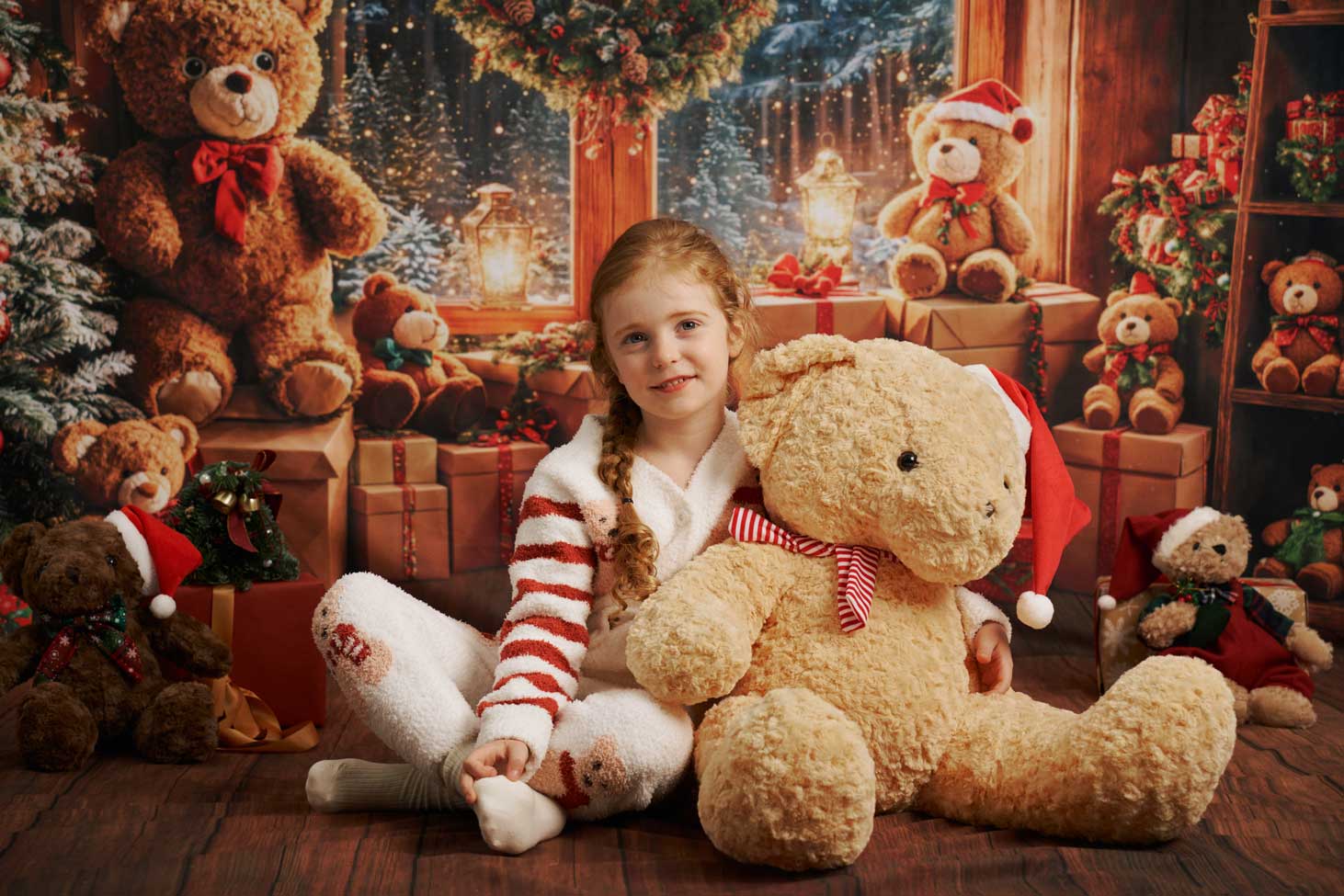 Kate Christmas Teddy Bear Gift Backdrop+Wood Floor Backdrop - Kate Backdrop AU