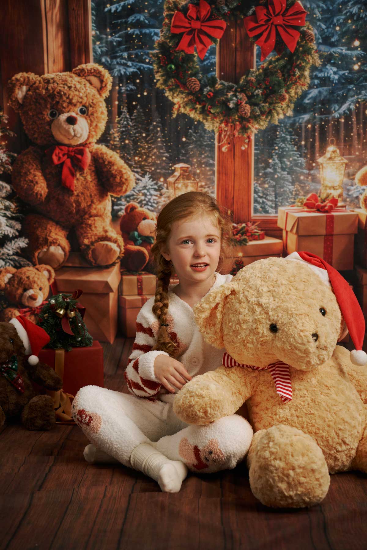 Kate Christmas Teddy Bear Gift Backdrop+Wood Floor Backdrop - Kate Backdrop AU