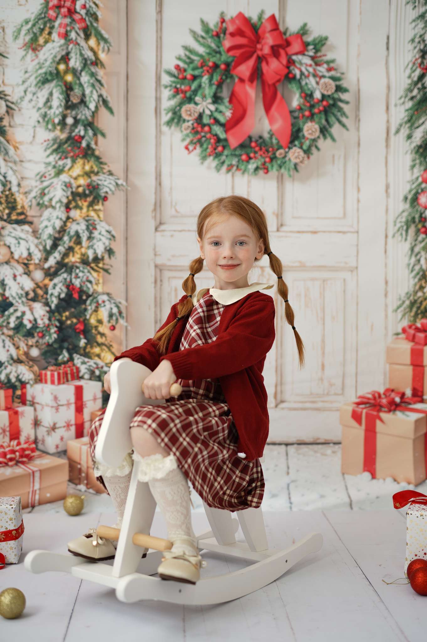 Kate Christmas Tree Retro Door Backdrop+Wood Grain Floor Backdrop for Photography