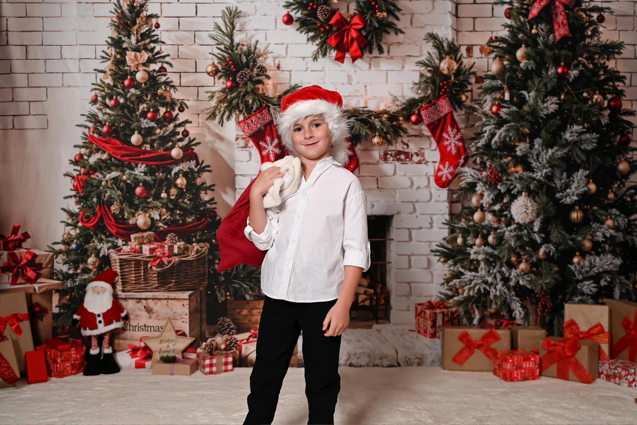 Kate Christmas Tree White Fireplace Backdrop for Photography