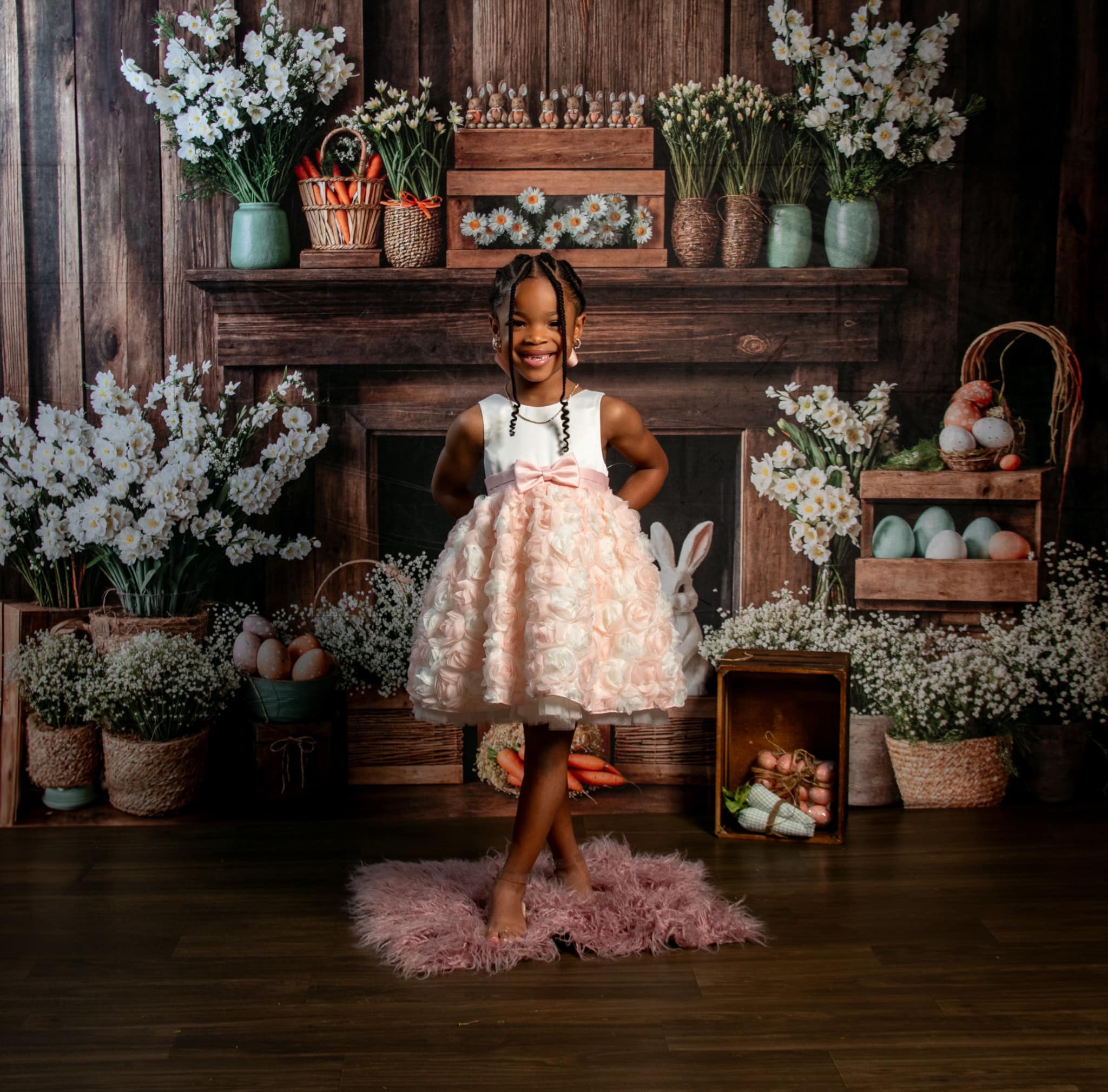 Kate Easter Fireplace Bunny Rustic Floral Backdrop Designed by Emetselch