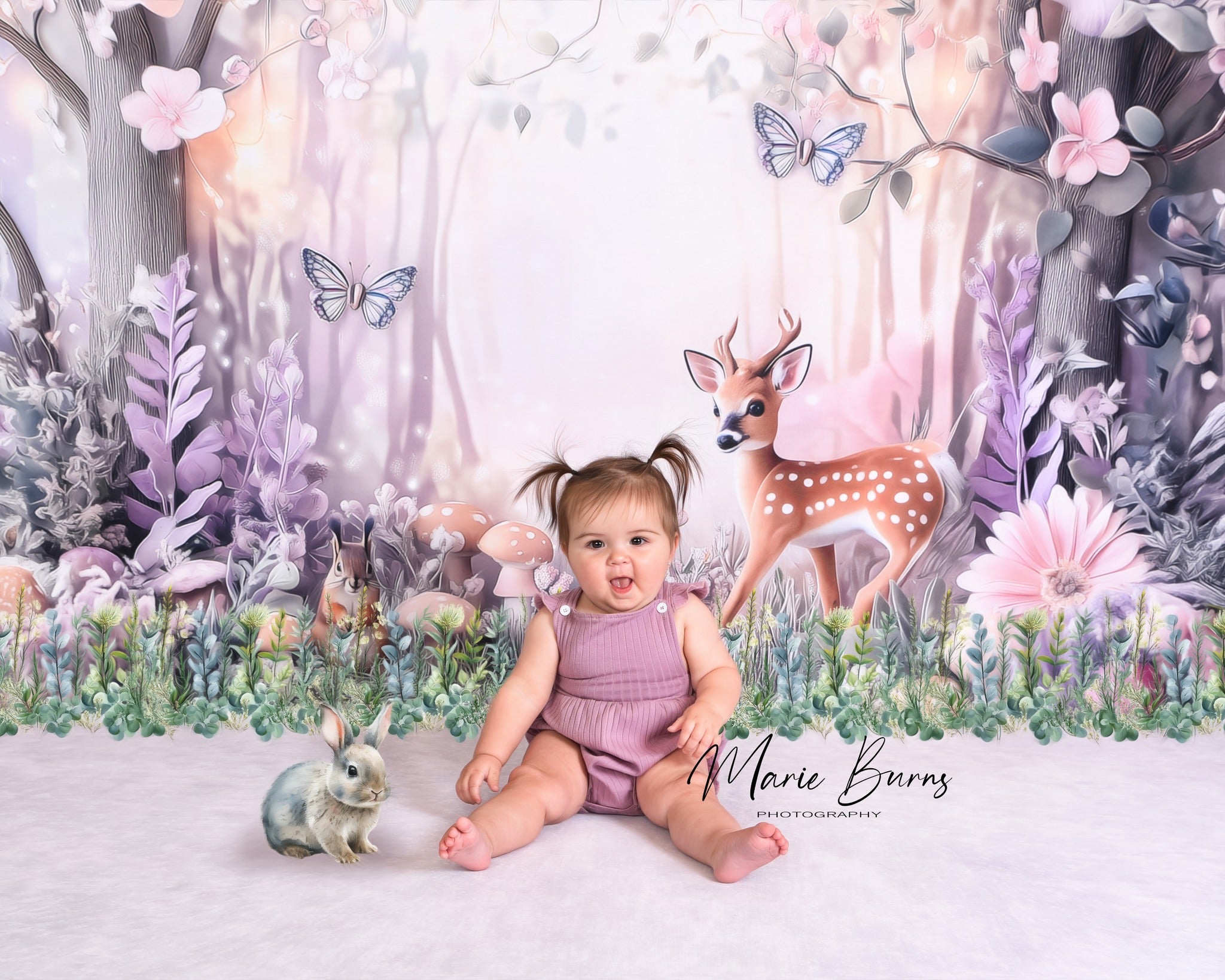 Kate Elf Forest Deer Backdrop Squirrel Mushroom Designed by Ashley Paul - Kate Backdrop AU