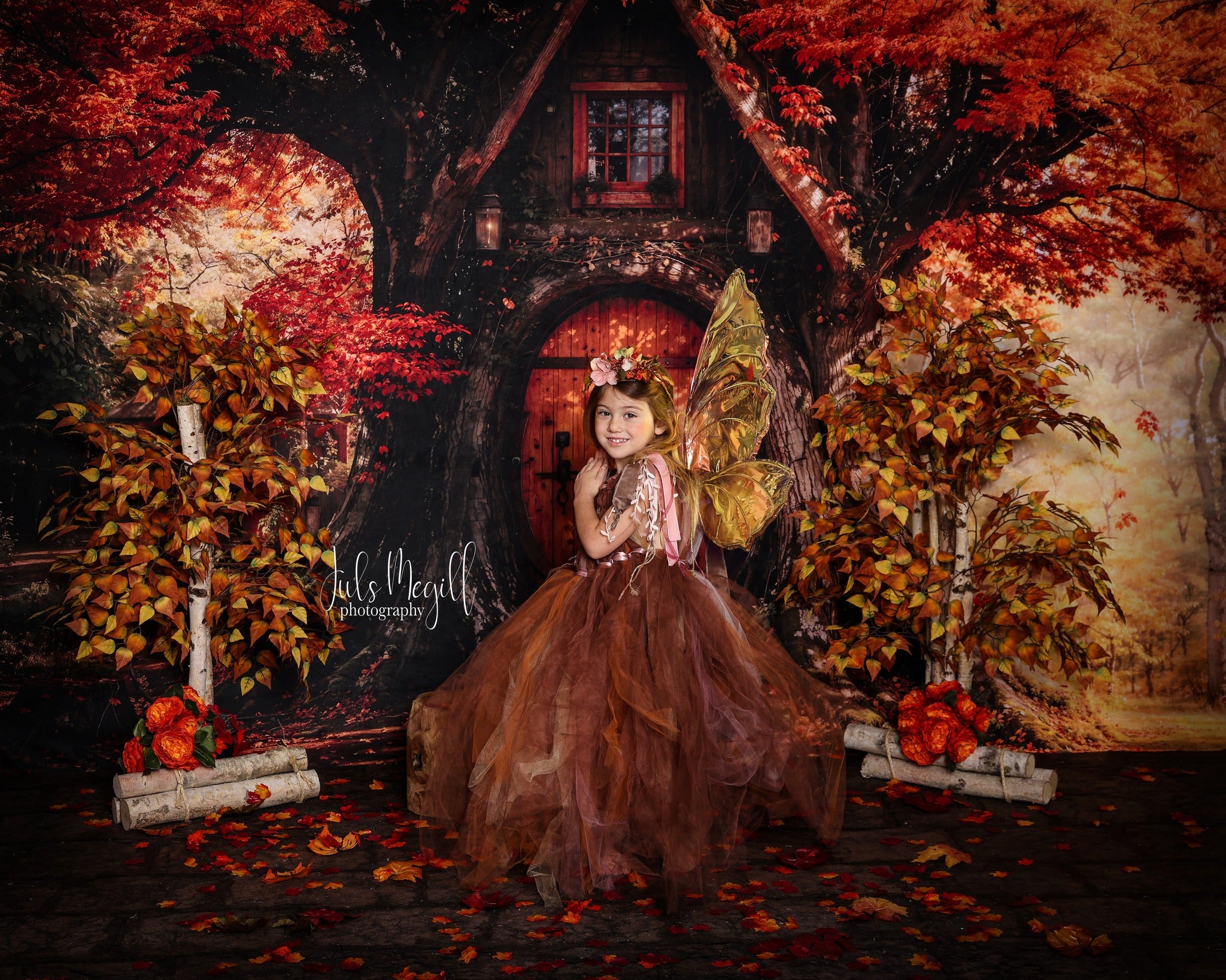 Kate Fall Maple Leaves Treehouse Forest Backdrop Designed by Emetselch - Kate Backdrop AU