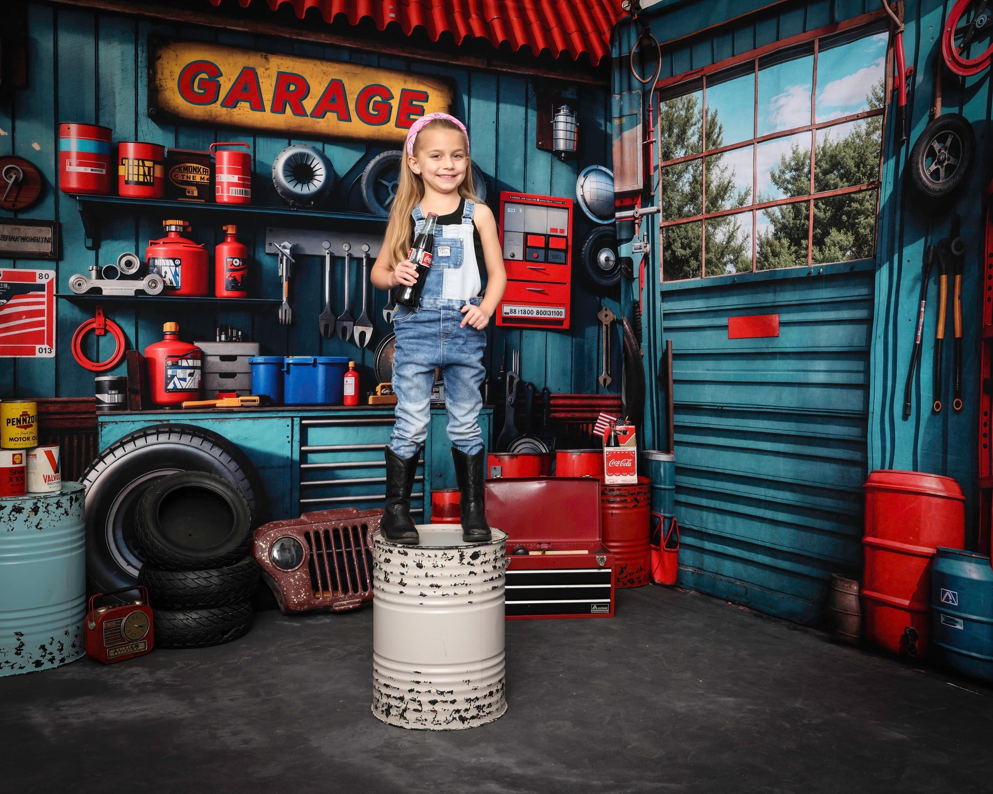 Kate Father's Day Blue Garage Wall Metal Frame Window Room Set(8ftx8ft&10ftx8ft&8ftx10ft) - Kate Backdrop AU