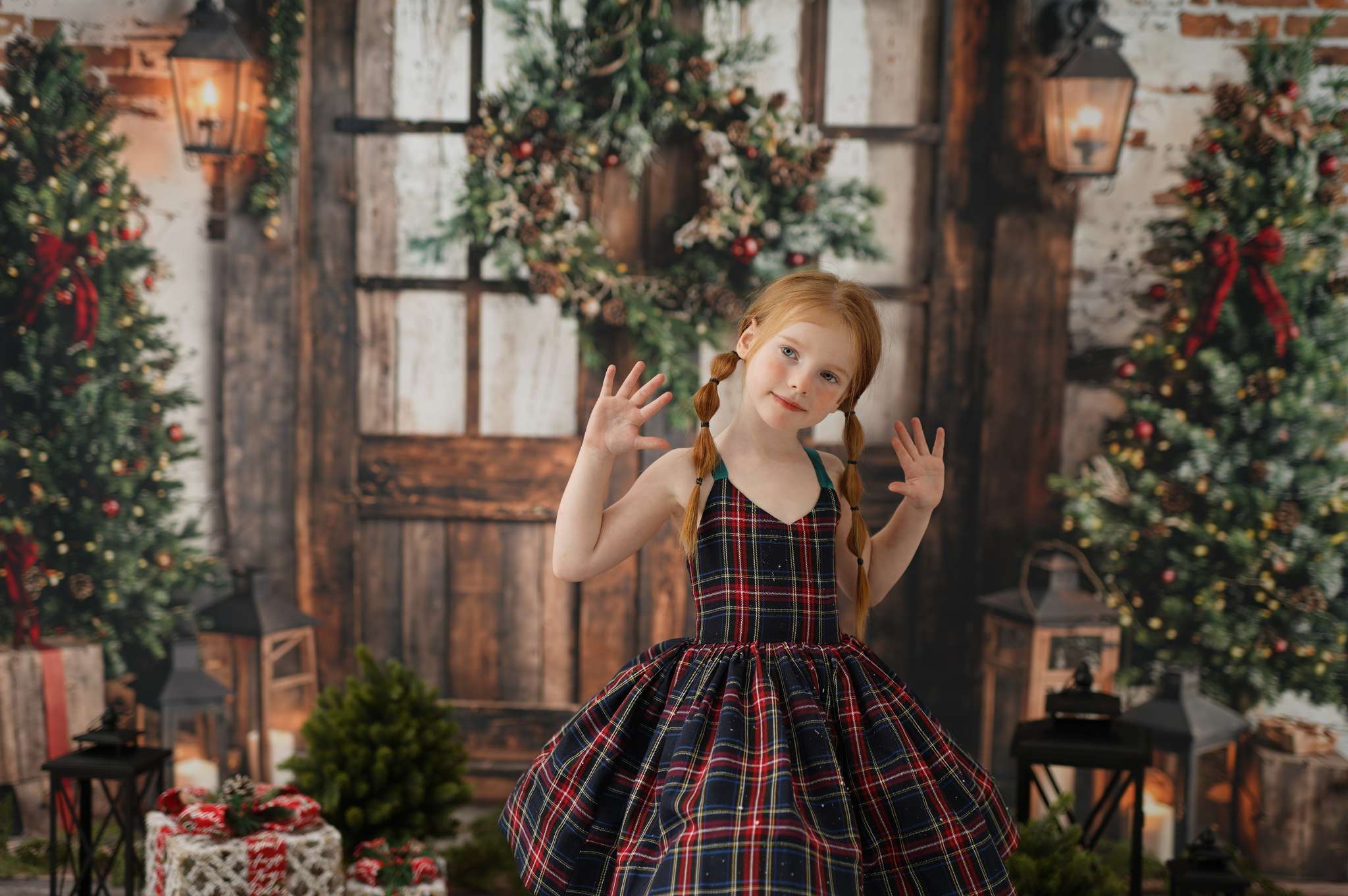 Kate Fleece Christmas Tree Wooden Door Backdrop Designed by Emetselch - Kate Backdrop AU