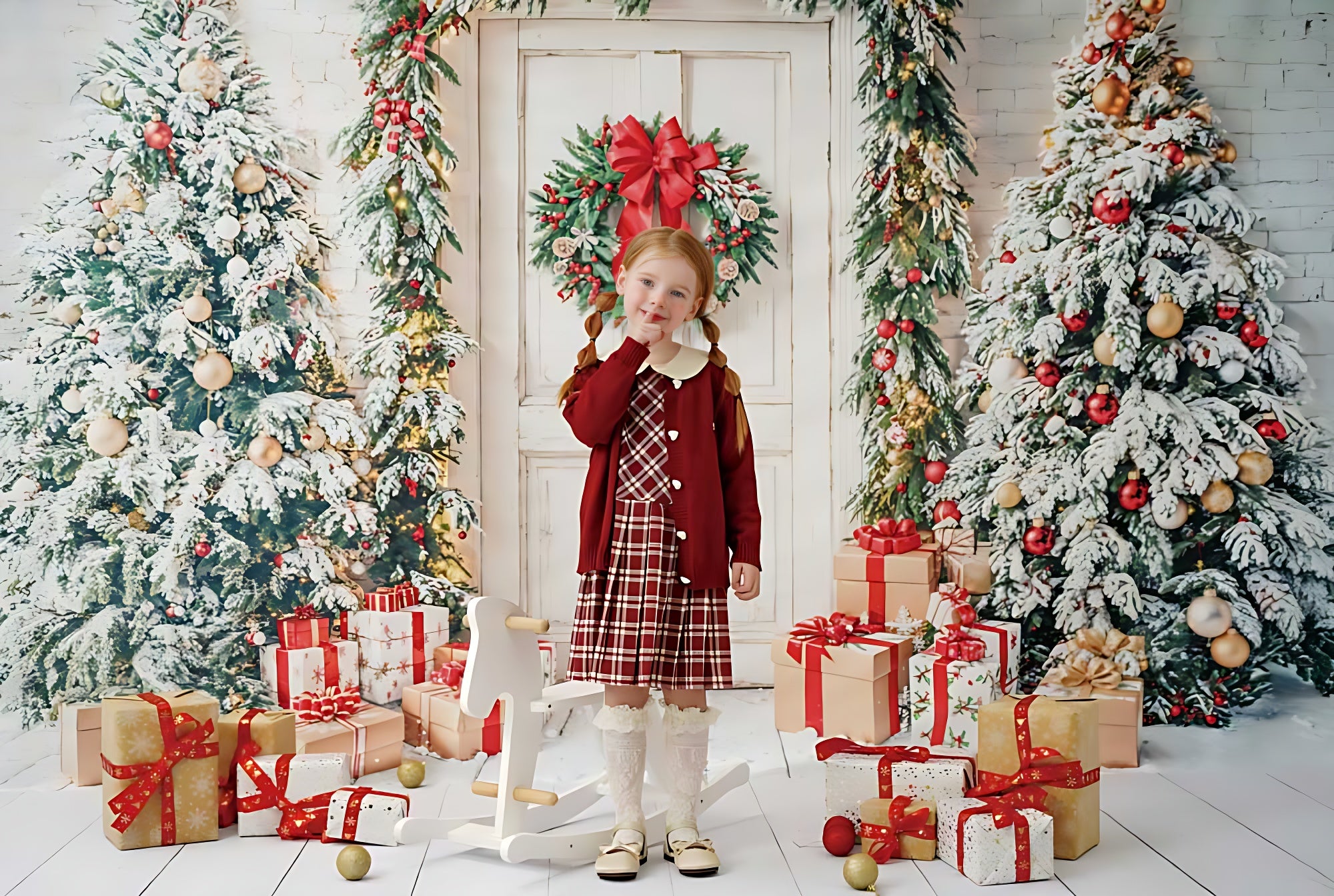 Kate Retro Door Christmas Tree Gifts Backdrop Designed by Emetselch - Kate Backdrop AU