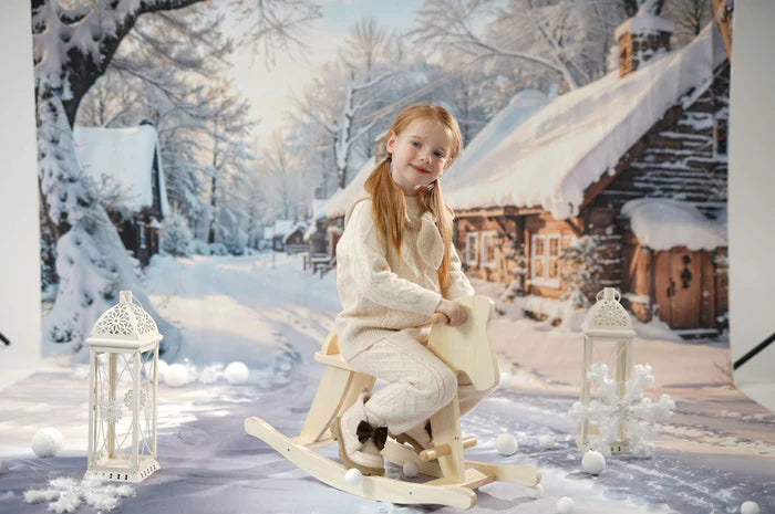 Kate Winter Snowy Cottage Trees Backdrop Designed by Emetselch - Kate Backdrop AU