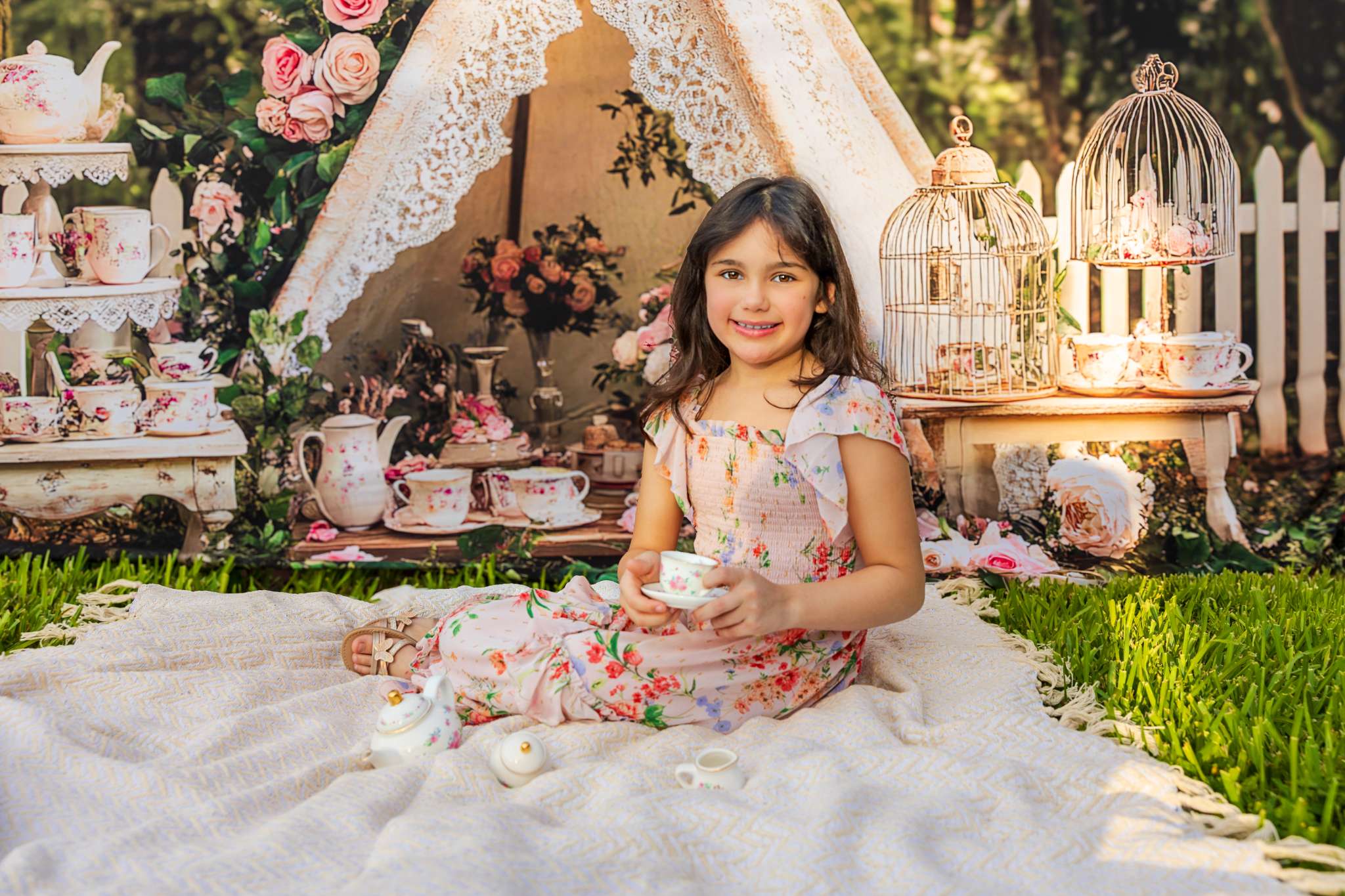 Kate Teapot Tree Before Forest Backdrop Spring Designed by Ashley Paul - Kate Backdrop AU