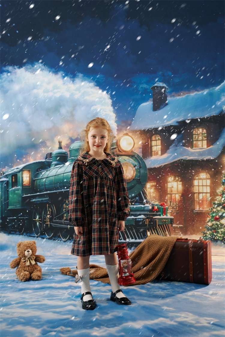 Kate Sweep Train Snow Christmas Night Backdrop Designed by Chain - Kate Backdrop AU