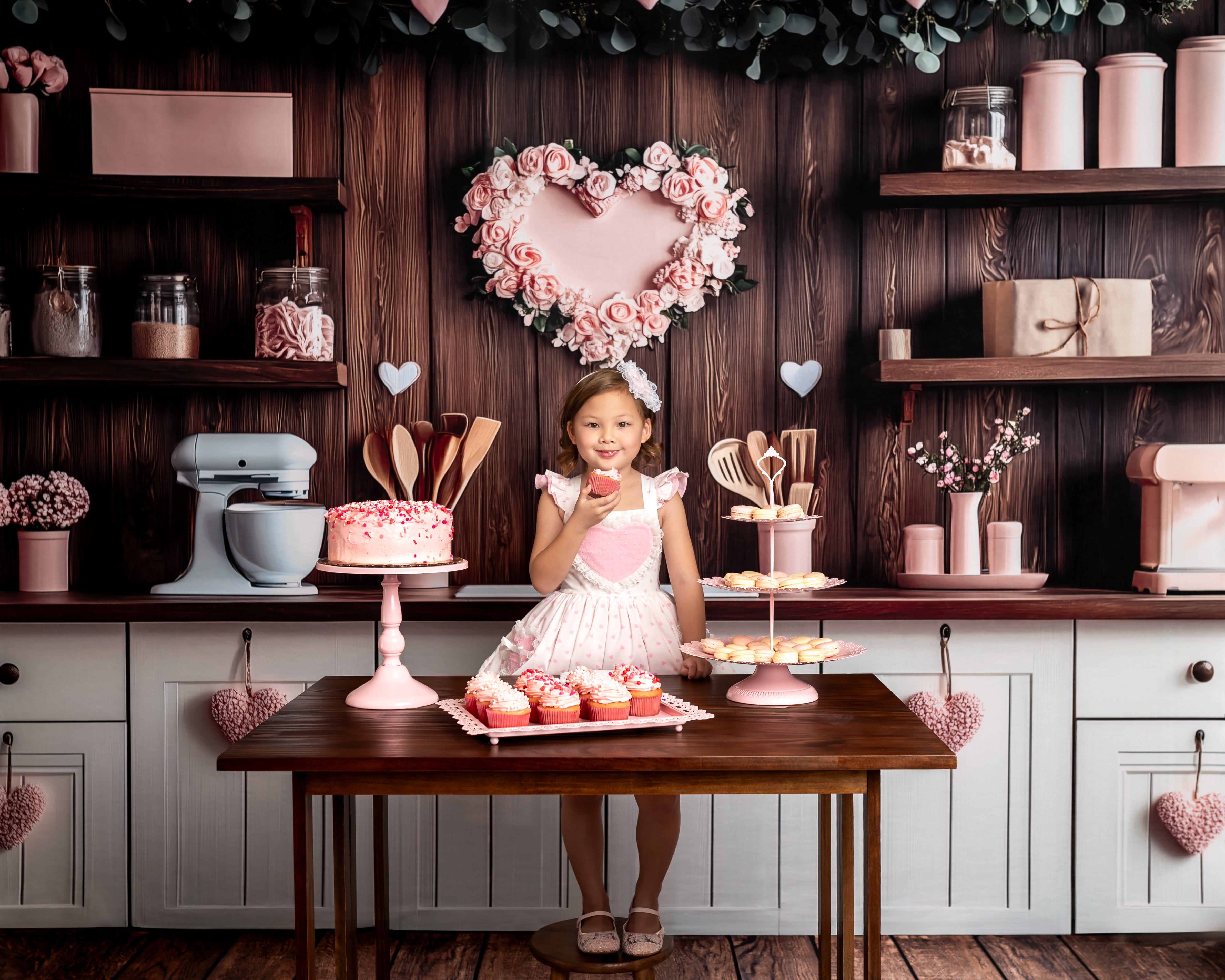 Kate Valentine's Day Pink Kitchen Hearts Backdrop