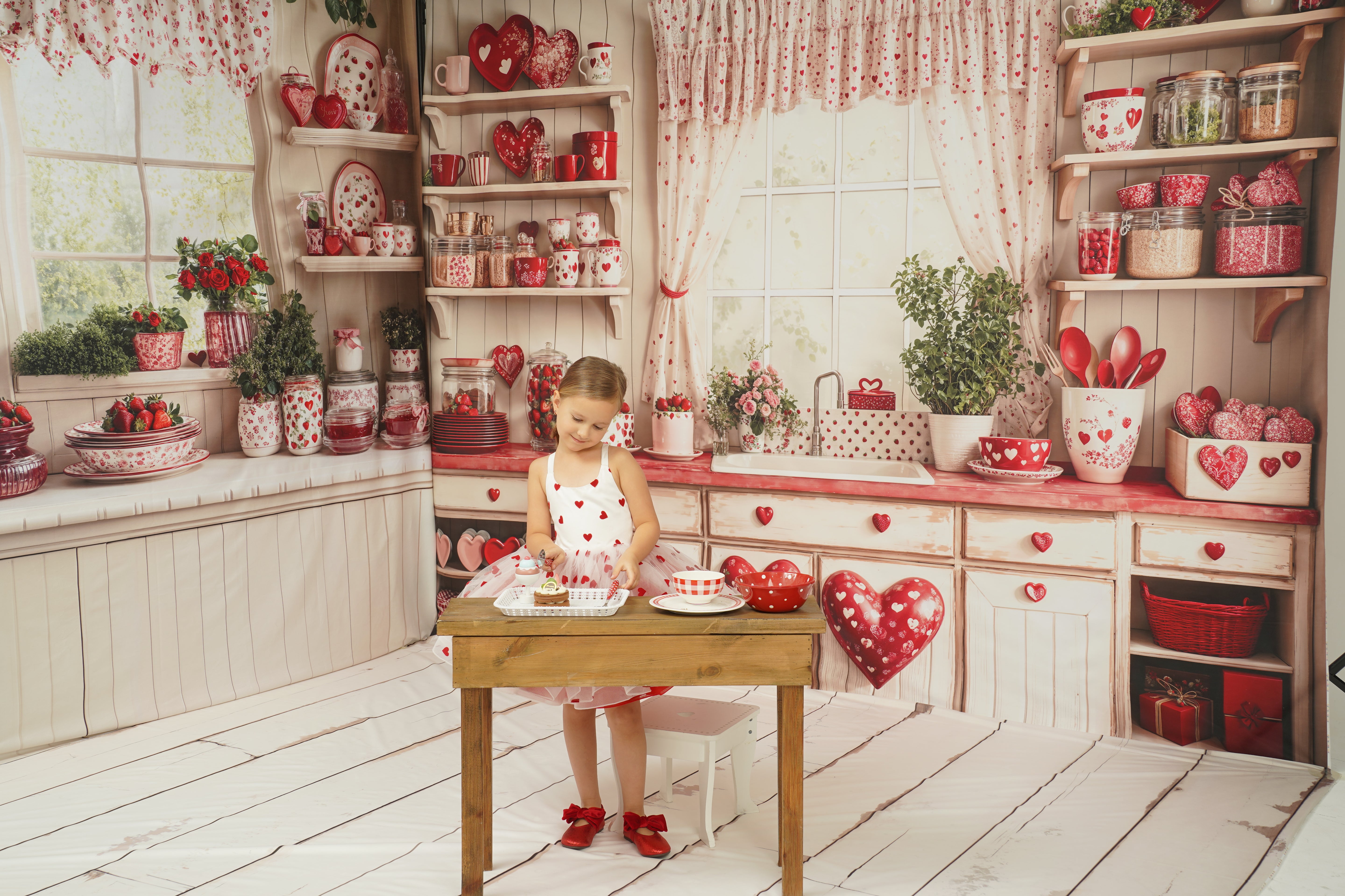 Kate Valentine's Day Strawberry Kitchen Room Set(8ftx8ft&10ftx8ft&8ftx10ft) - Kate Backdrop AU