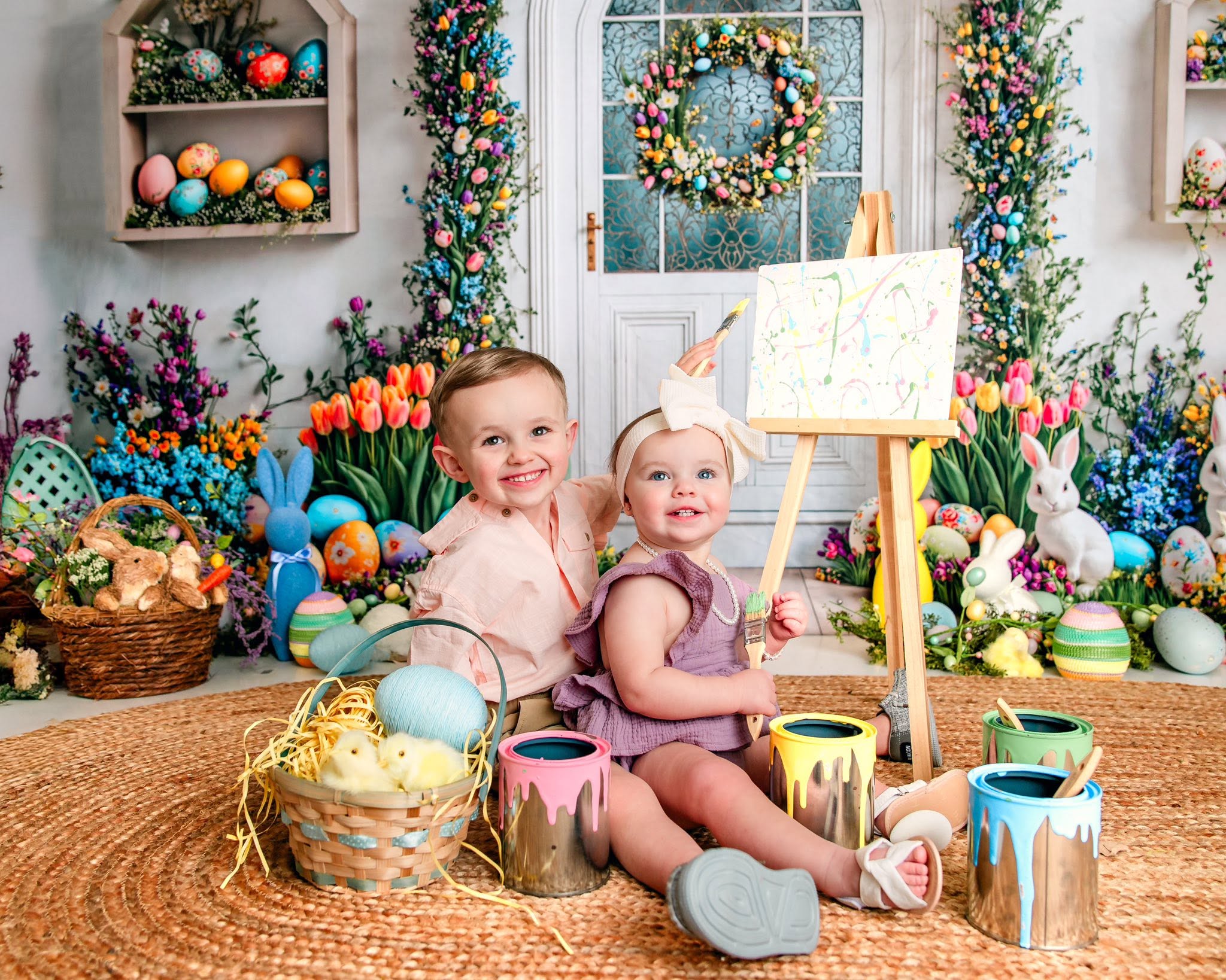 Kate White Easter Eggs Bunny Flower Arch Backdrop Designed by Emetselch - Kate Backdrop AU