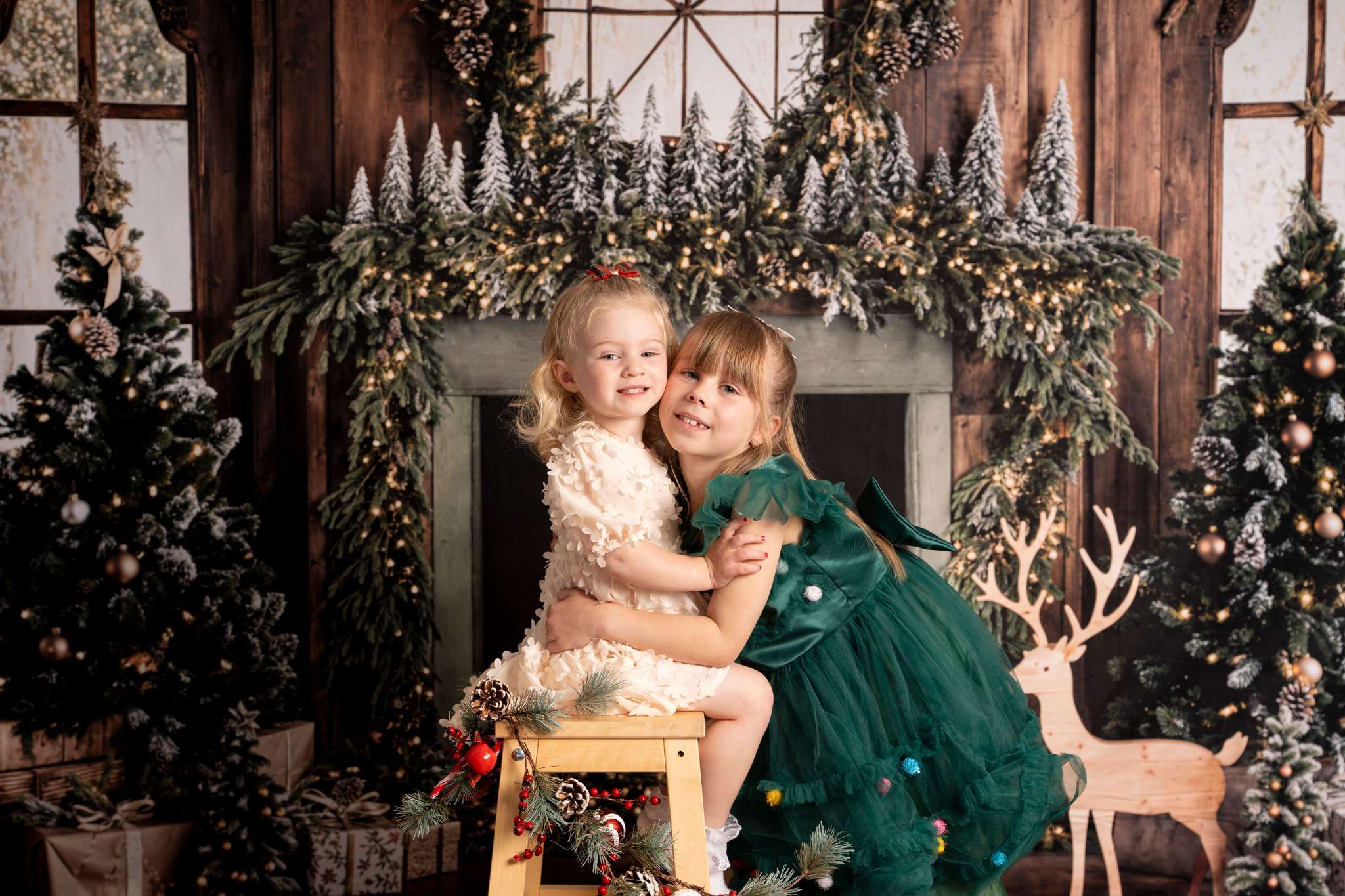 Kate Wood Christmas Fireplace Deer Backdrop Designed by Emetselch - Kate Backdrop AU