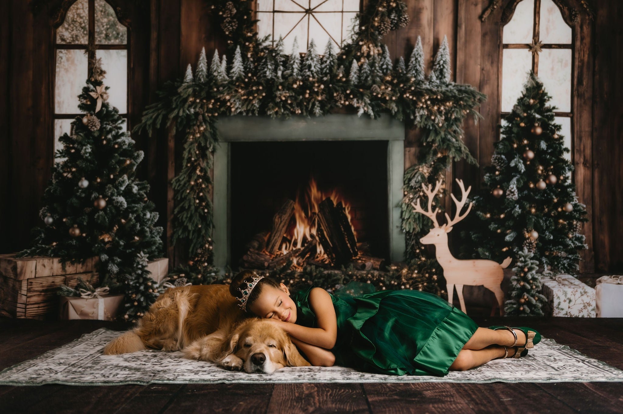 Kate Wood Christmas Fireplace Deer Backdrop Designed by Emetselch - Kate Backdrop AU