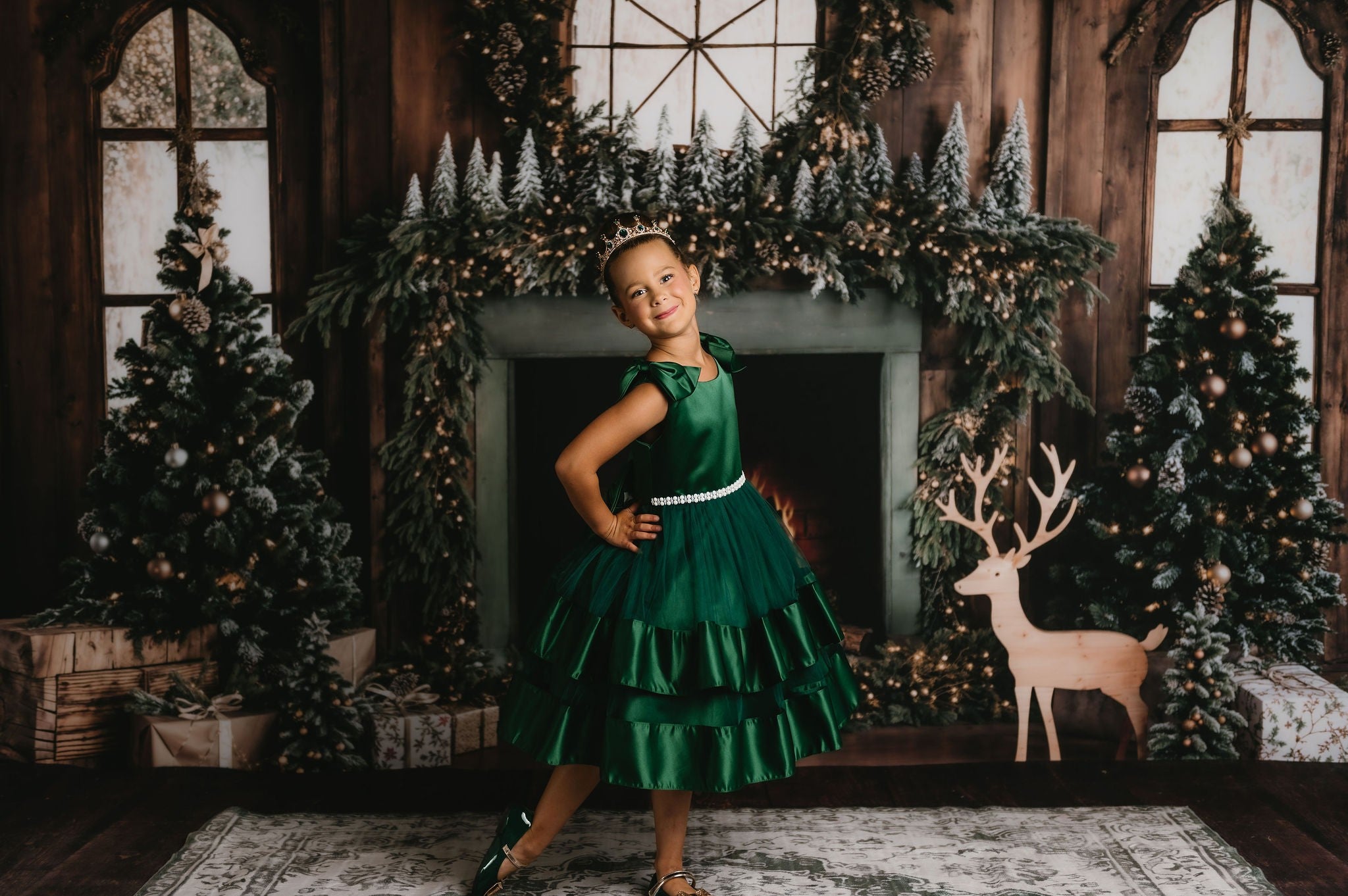Kate Wood Christmas Fireplace Deer Backdrop Designed by Emetselch - Kate Backdrop AU