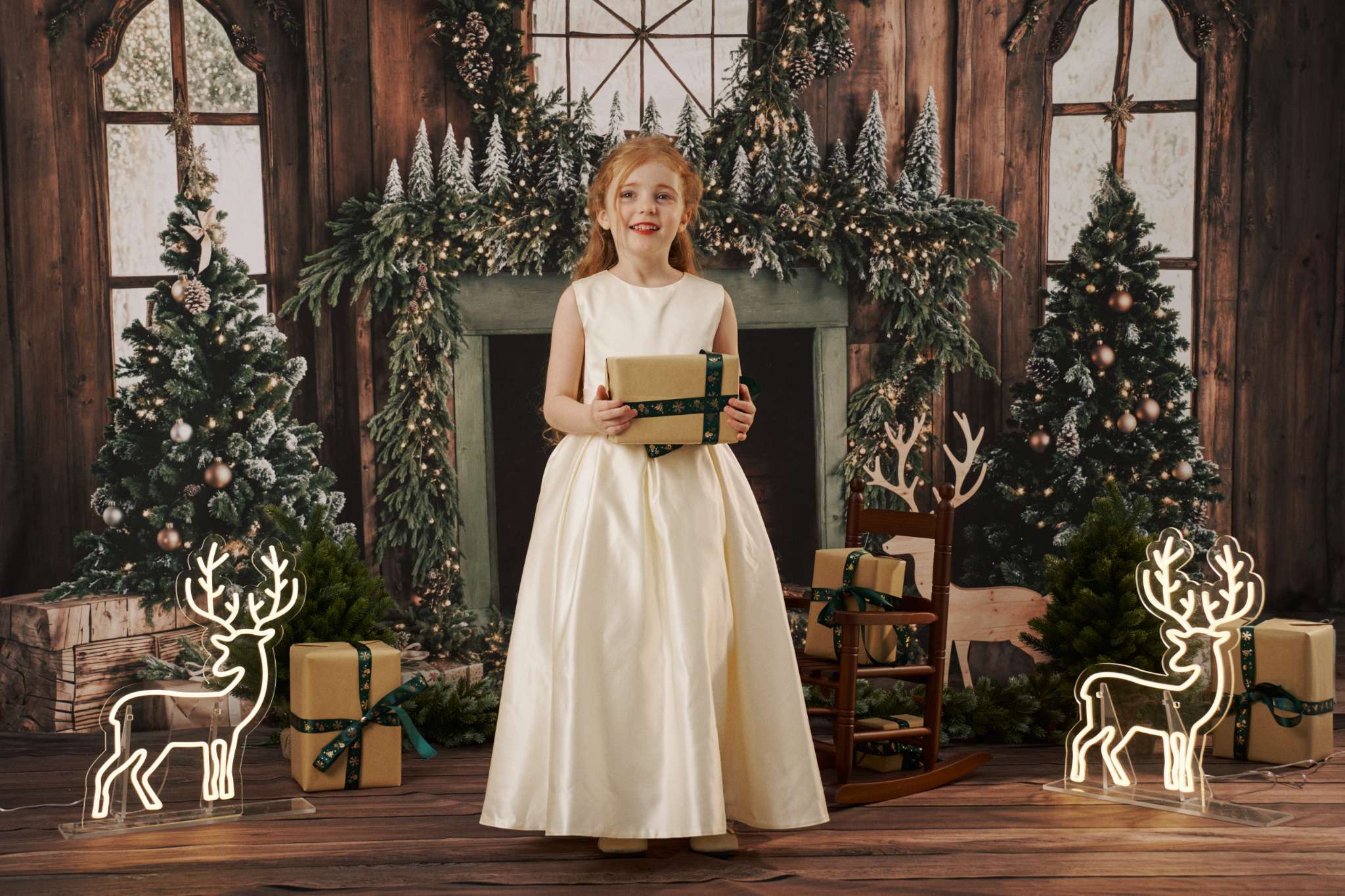 Kate Wood Christmas Fireplace Deer Backdrop Designed by Emetselch - Kate Backdrop AU
