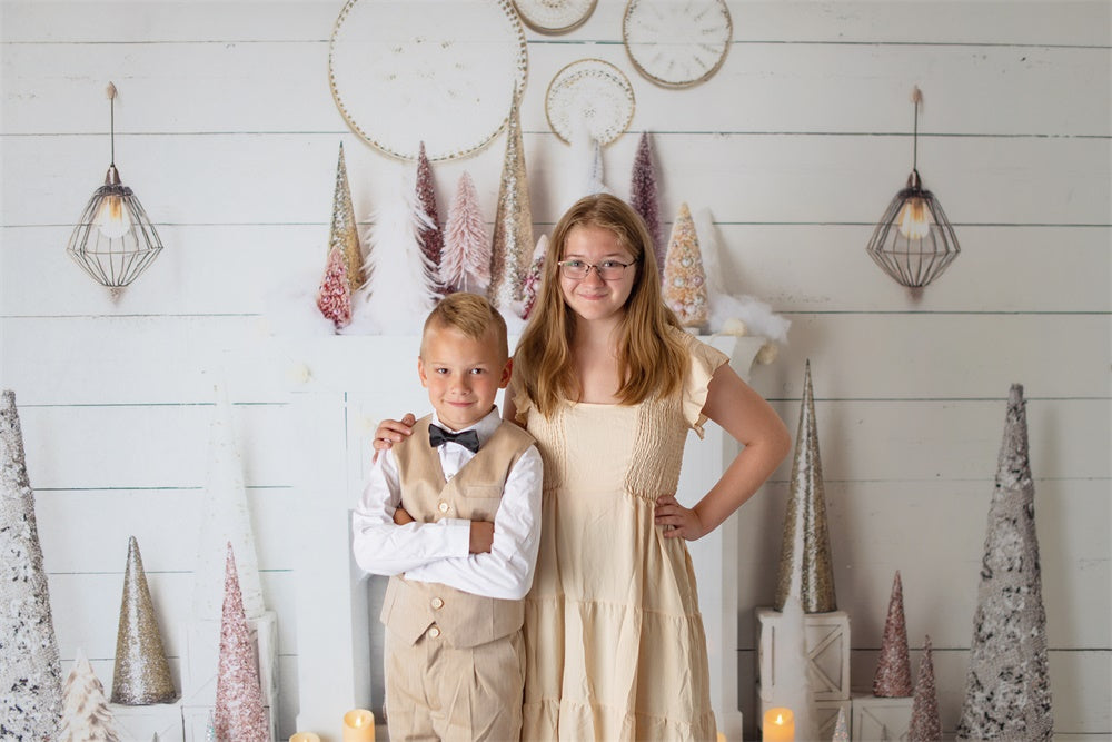 Kate Christmas White Fireplace Log Stack Backdrop Designed by Mandy Ringe