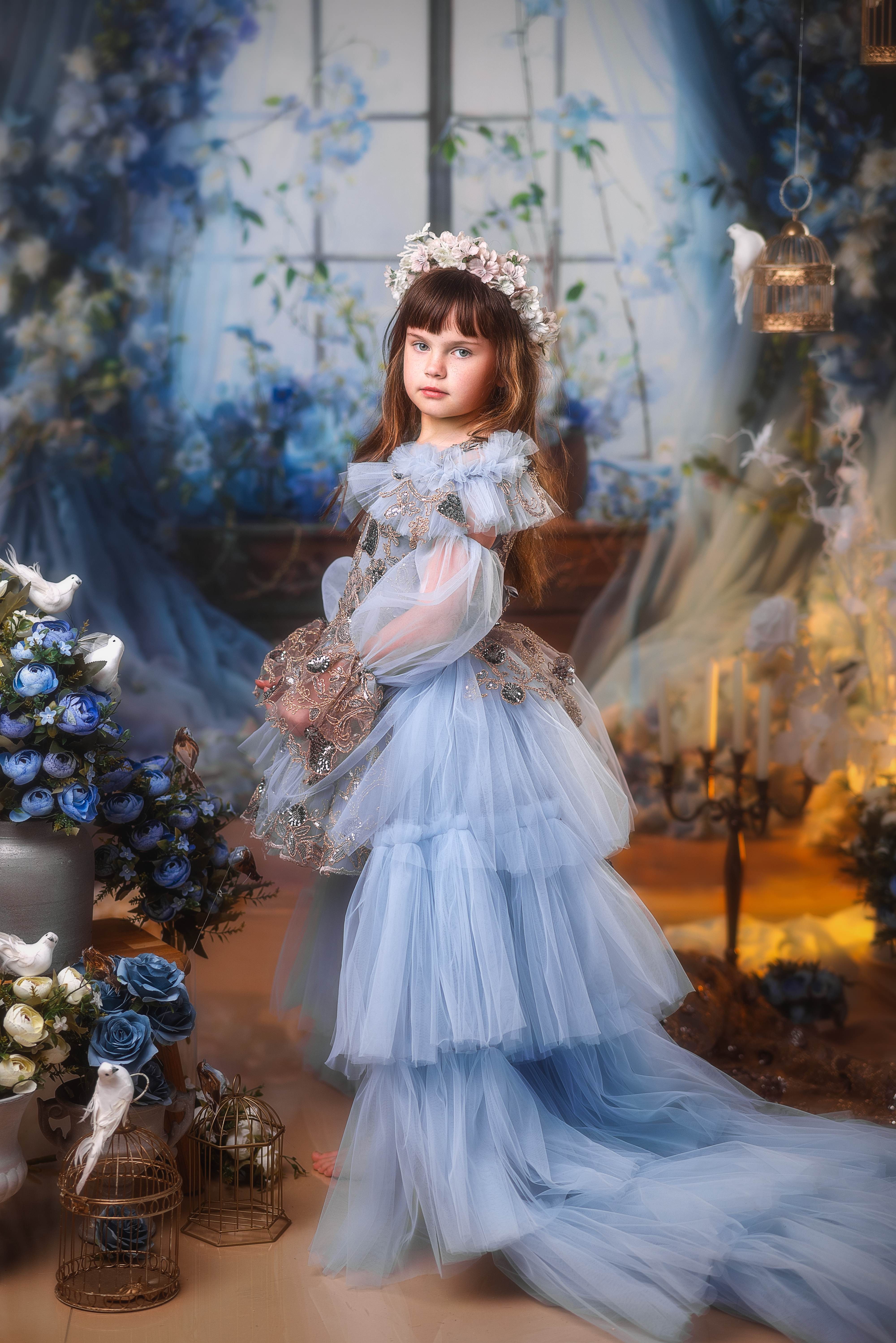 Kate Blue Flower Curtain Window Room Backdrop Designed by Emetselch - Kate Backdrop AU