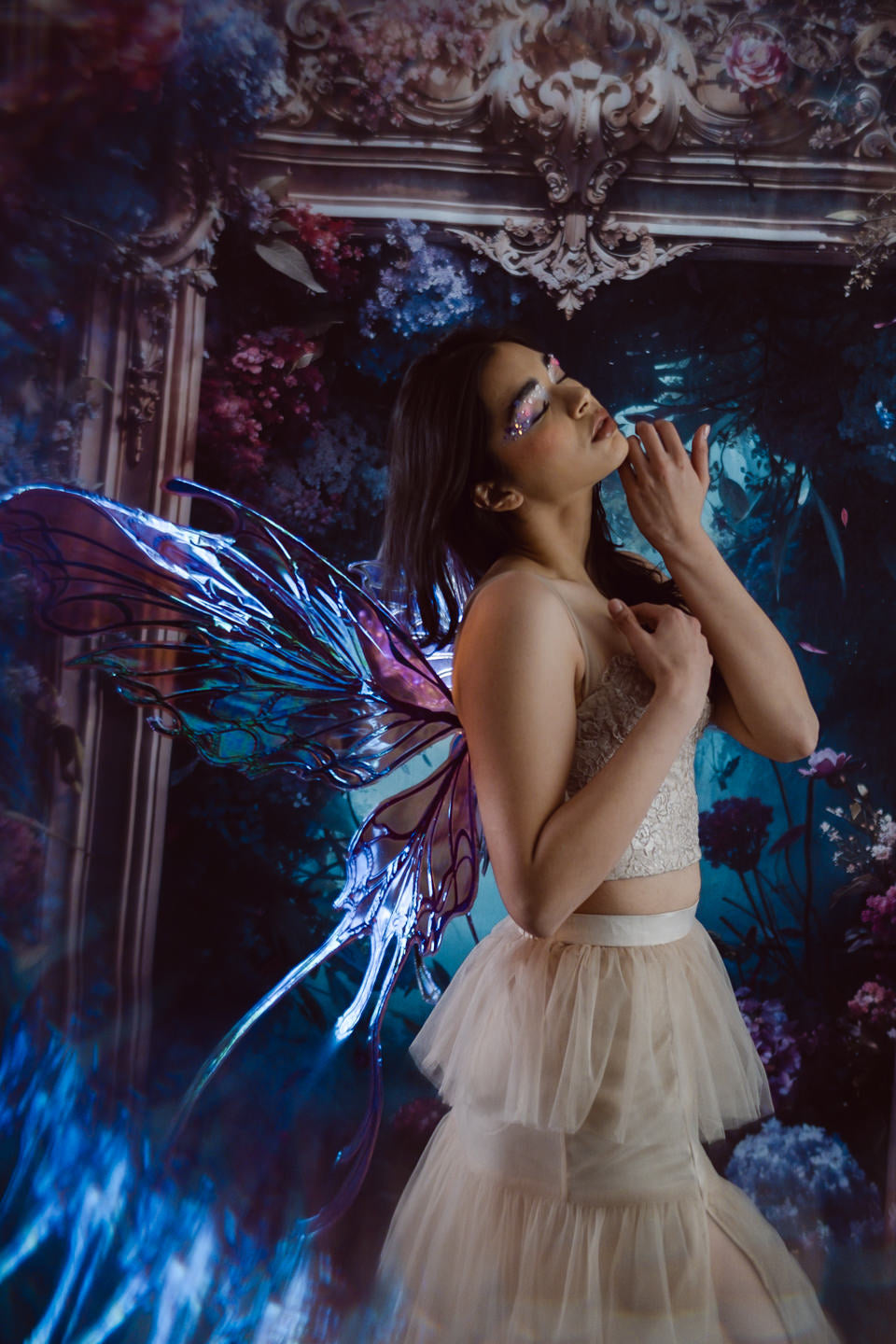 Kate Blue Floral Mirror Backdrop Designed by Chain Photography