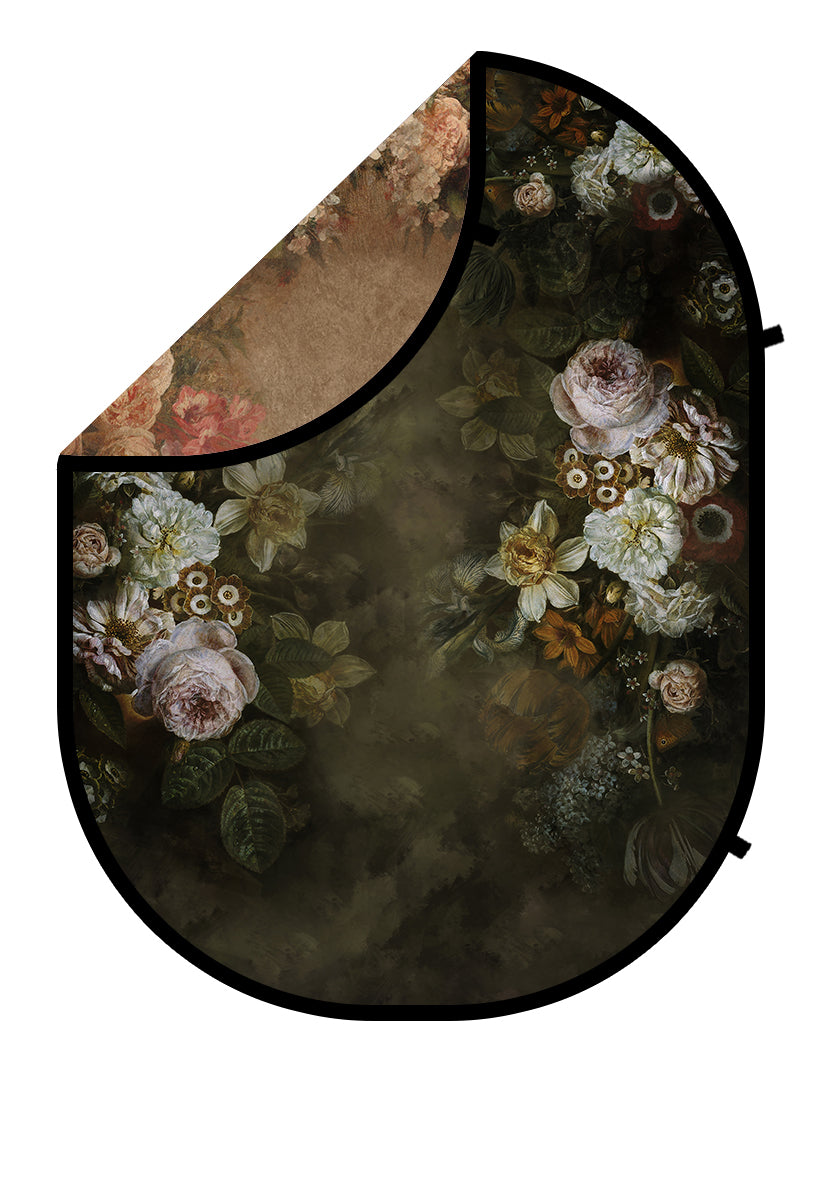 Kate Fine Art Dark/Brown Floral Collapsible Backdrop Photography 5X6.5ft(1.5x2m)