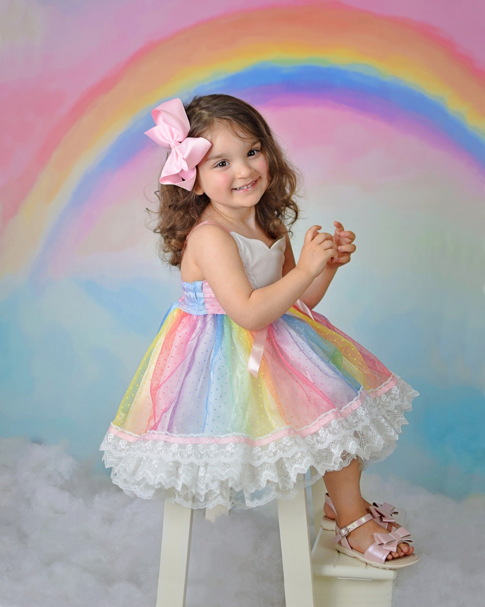 Kate Cake Smash Backdrop Cloud Rainbow Pink Blue Designed by Chain Photography - Kate Backdrop AU
