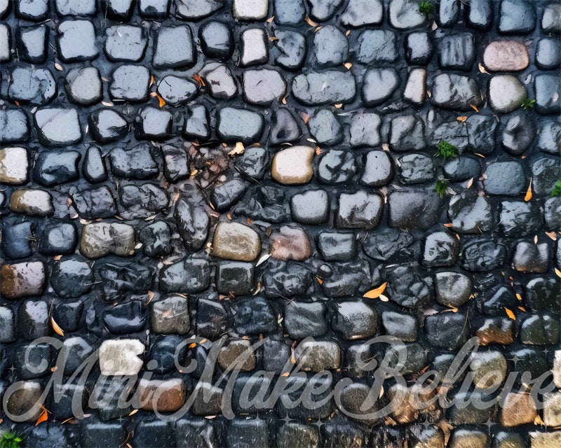 Kate Black Rain Covered Cobblestone Rubber Floor Mat designed by Mini MakeBelieve - Kate Backdrop AU