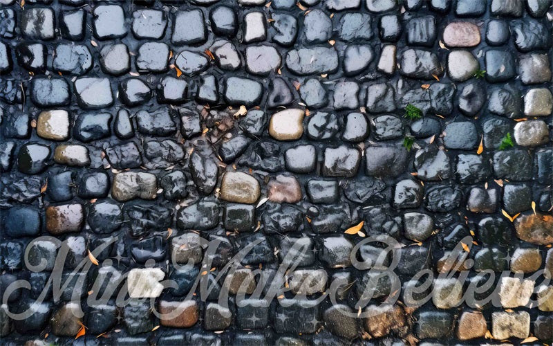 Kate Black Rain Covered Cobblestone Rubber Floor Mat designed by Mini MakeBelieve - Kate Backdrop AU