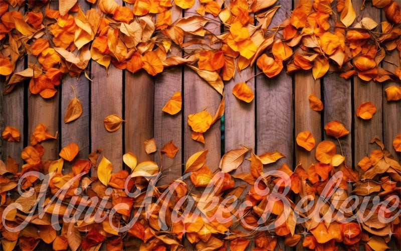 Kate Fall Brown Wood Orange Leaves Rubber Floor Mat designed by Mini MakeBelieve