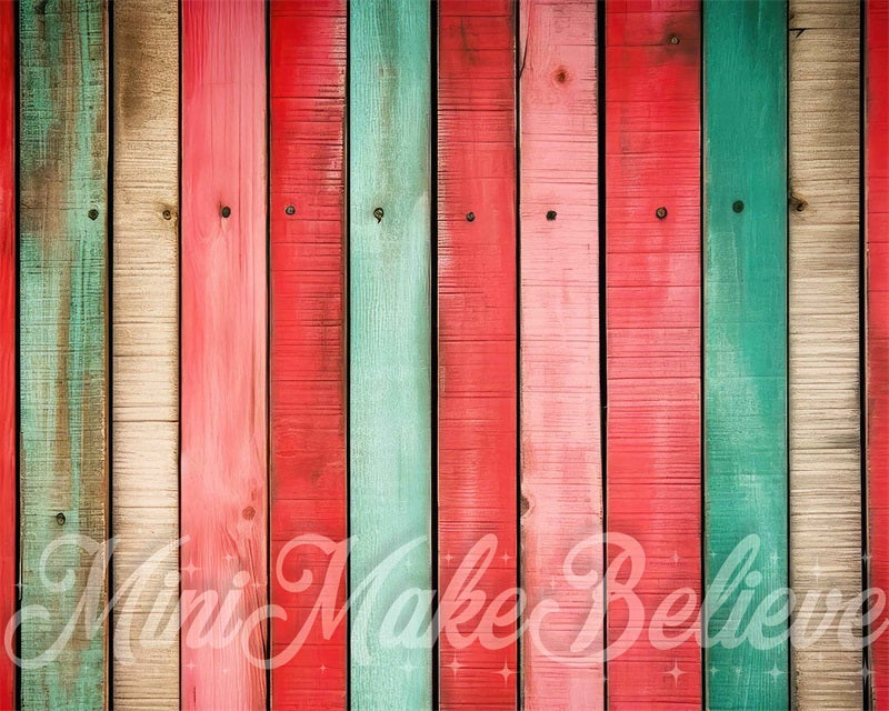 Kate Red Green Distressed Christmas Vertical Wood Rubber Floor for Mat Photography designed by Mini MakeBelieve