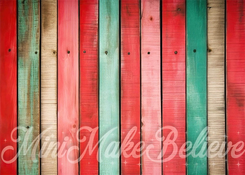 Kate Red Green Distressed Christmas Vertical Wood Rubber Floor for Mat Photography designed by Mini MakeBelieve