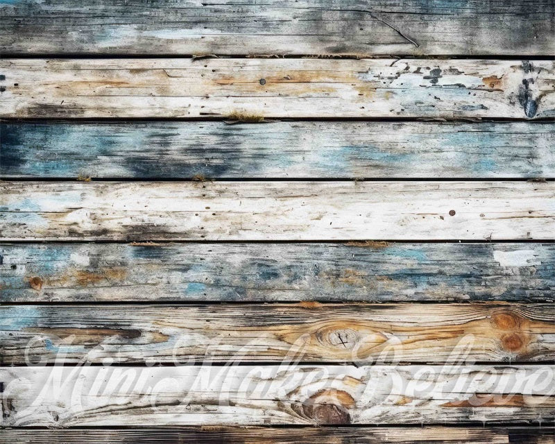 Kate Distressed Sea Colors Wood Rubber Floor Mat for Photography designed by Mini MakeBelieve