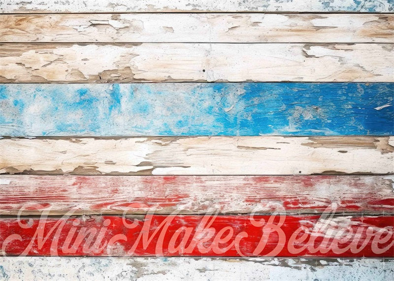 Kate Old Red Blue Wood Planks Rubber Floor Mat for Photography designed by Mini MakeBelieve