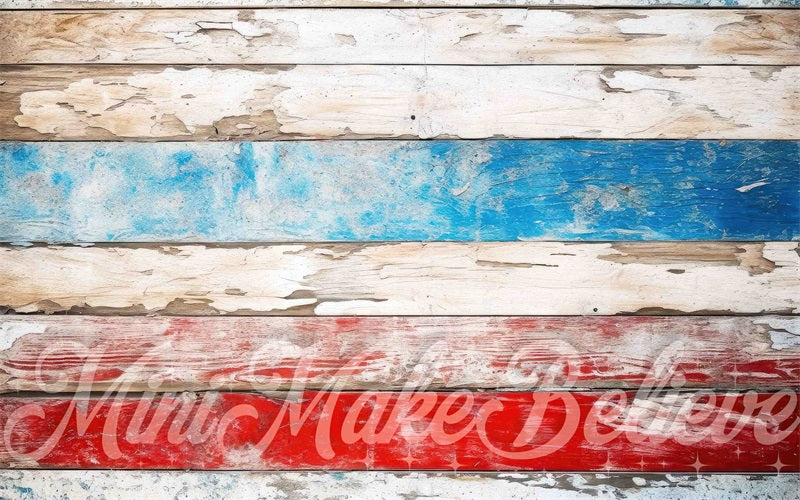Kate Old Red Blue Wood Planks Rubber Floor Mat for Photography designed by Mini MakeBelieve