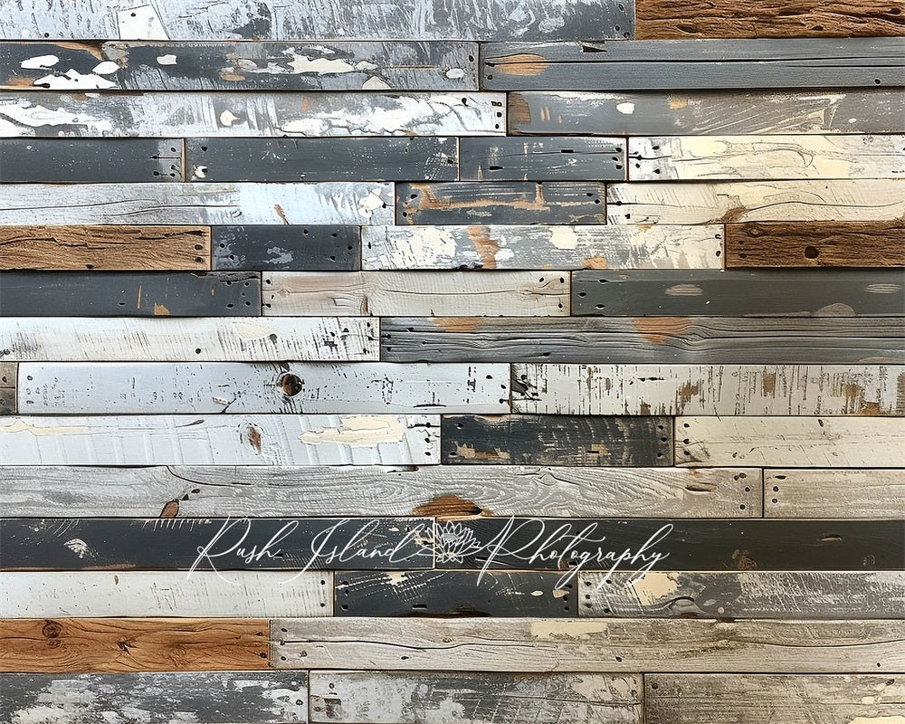 Kate White Black and Brown Rustic Wood Floor Mat designed by Laura Bybee - Kate Backdrop AU