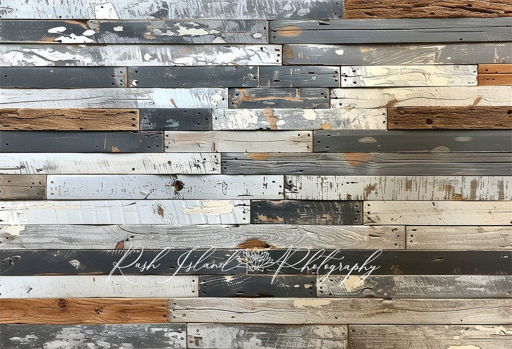 Kate White Black and Brown Rustic Wood Floor Mat designed by Laura Bybee - Kate Backdrop AU