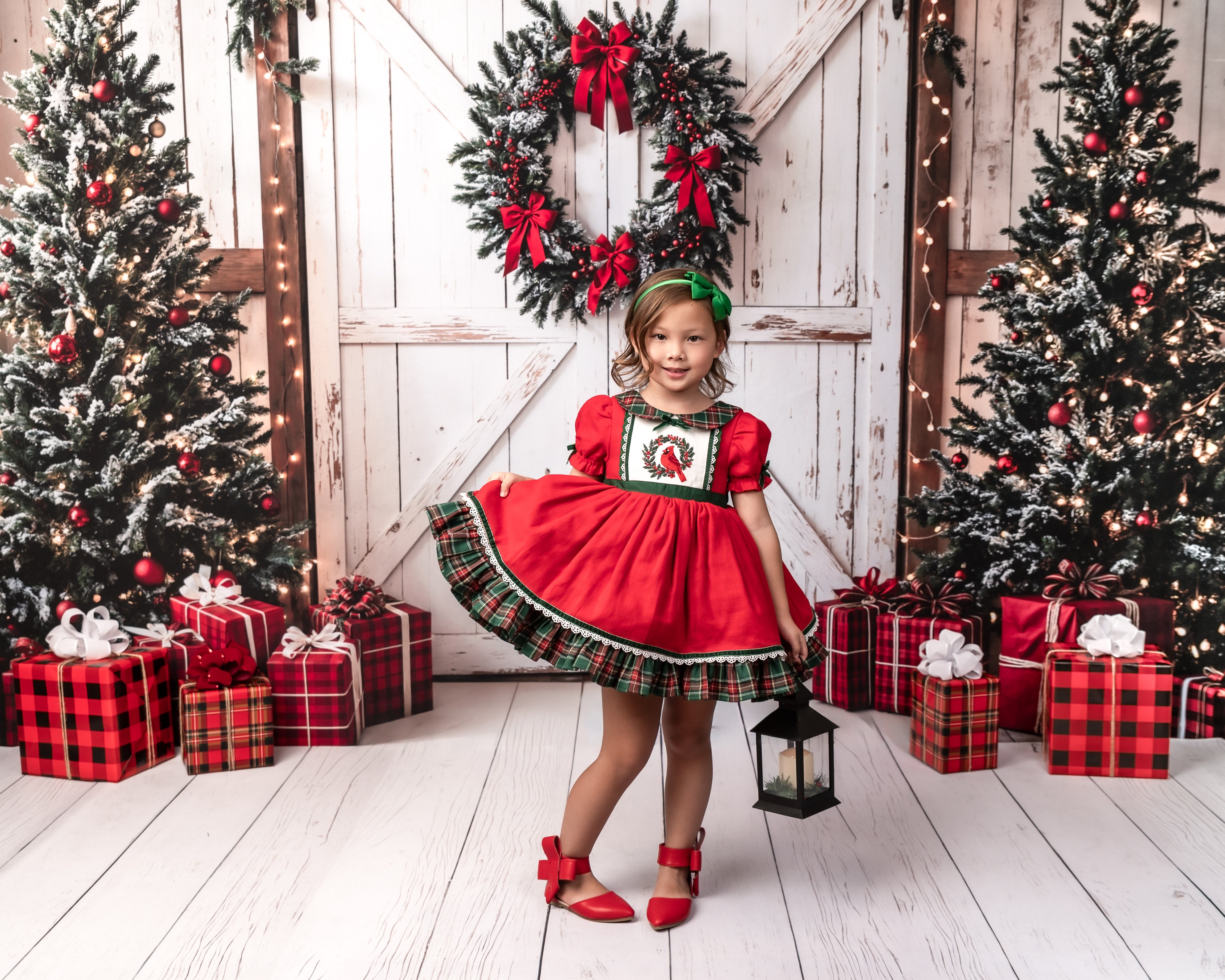 Kate Christmas Tree White Barn Door Backdrop Designed by Emetselch - Kate Backdrop AU