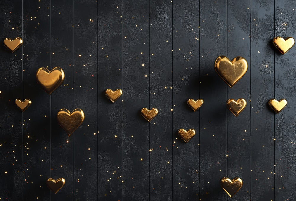 Kate Valentine Golden Hearts Black Rubber Floor Mat Designed by Mini MakeBelieve - Kate Backdrop AU