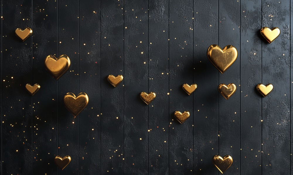 Kate Valentine Golden Hearts Black Rubber Floor Mat Designed by Mini MakeBelieve - Kate Backdrop AU
