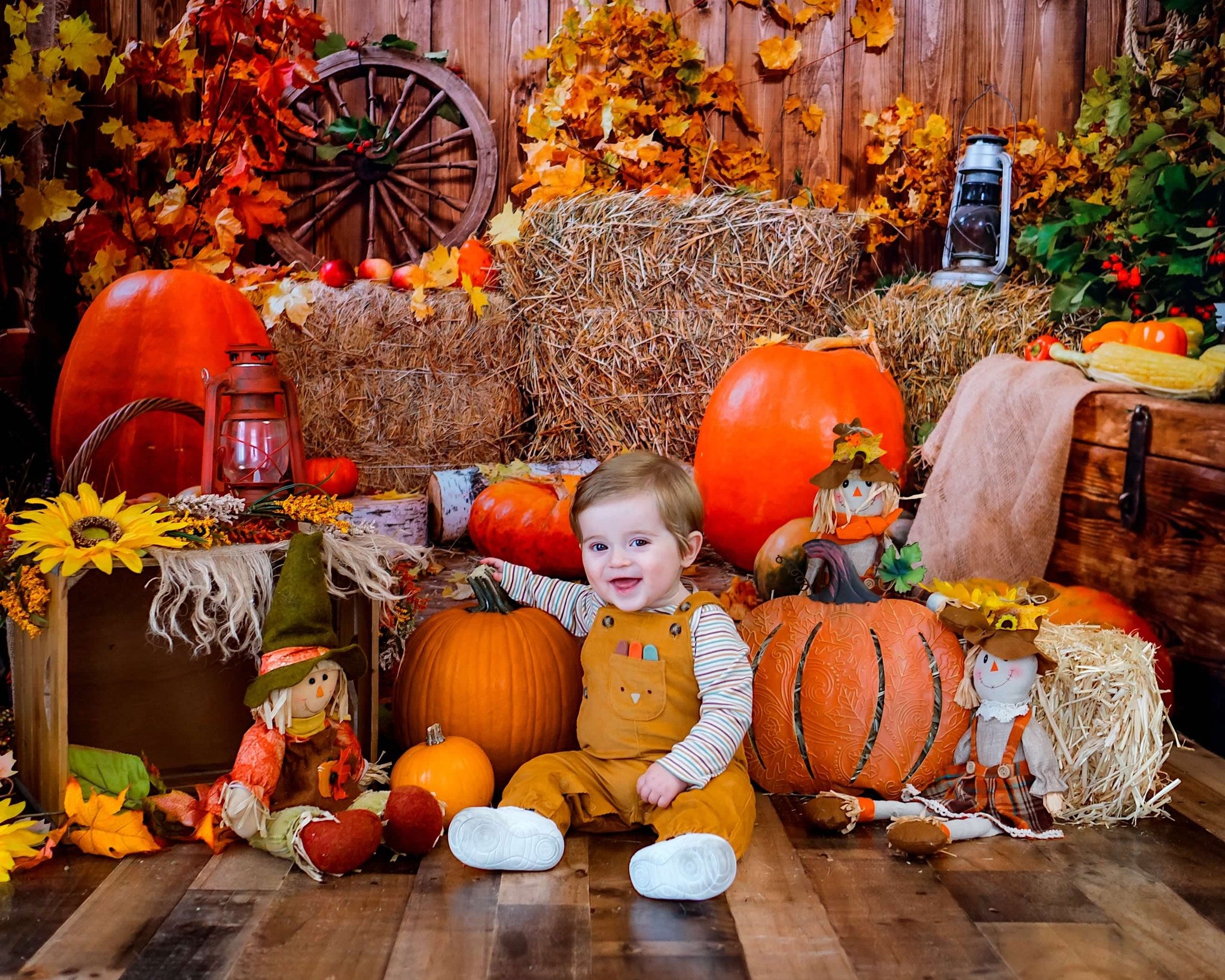 Kate Autumn Harvest Thanksgiving Pumpkins Backdrop for Photography